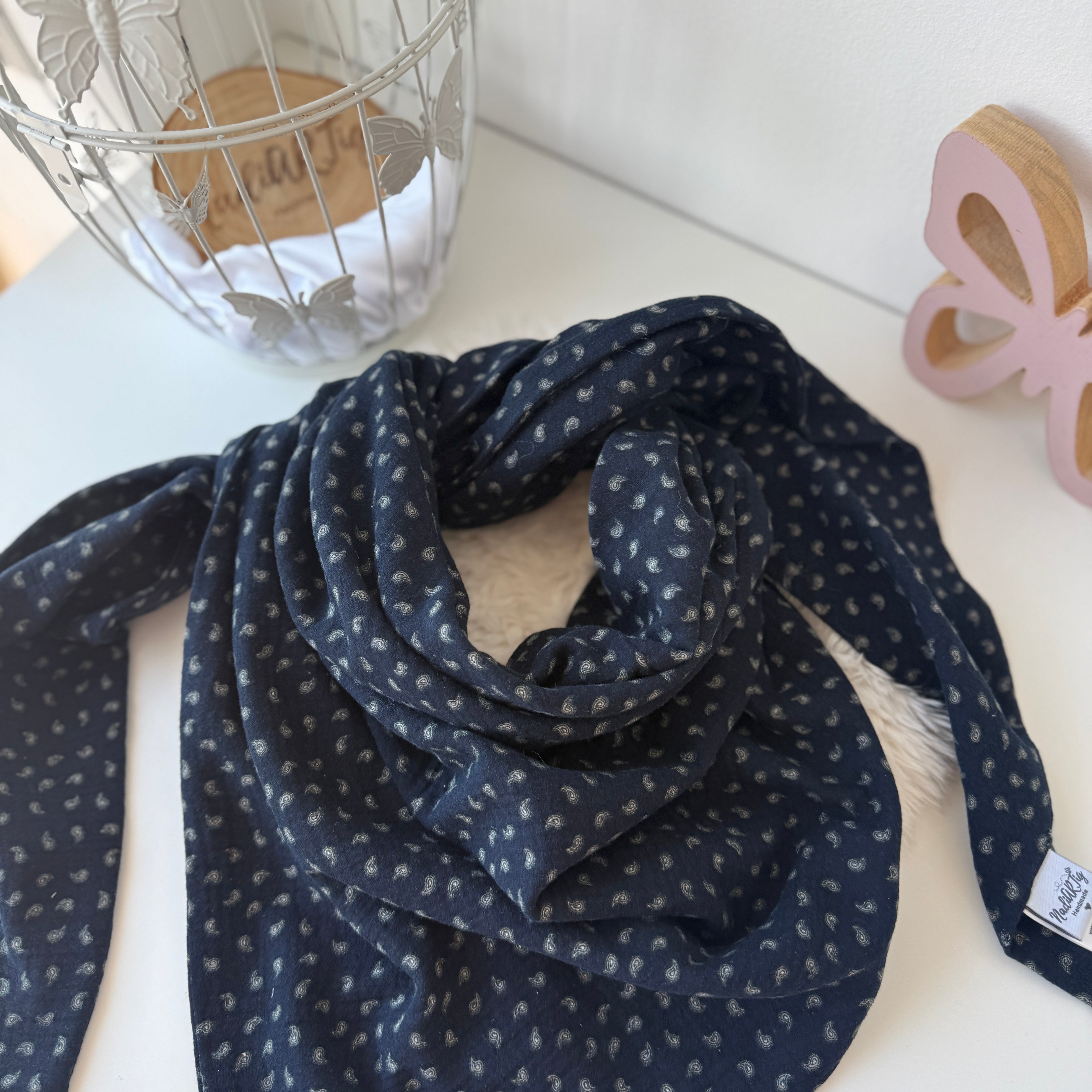 XL Musselin Halstuch - dunkelblau glitzer Dots