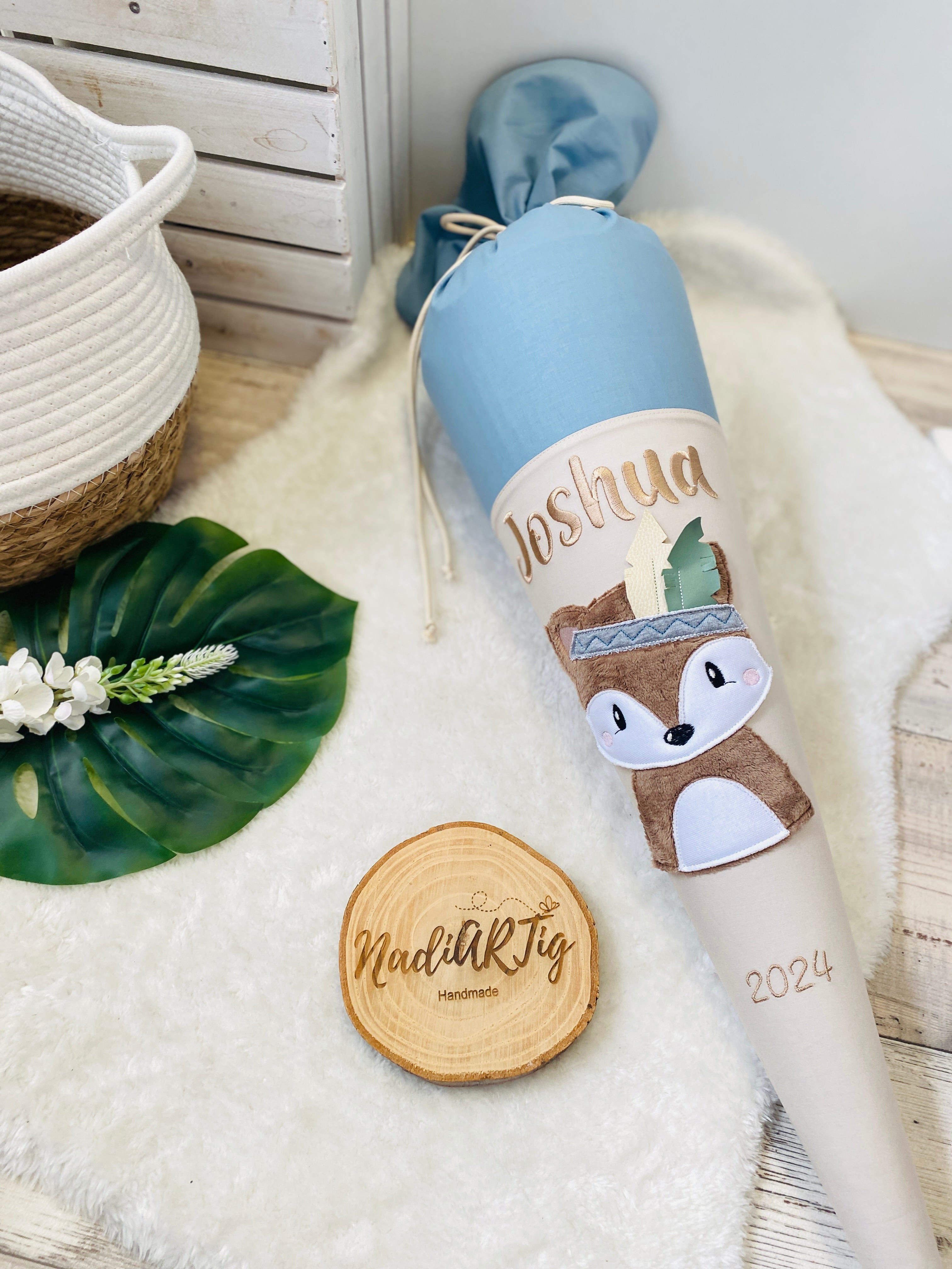 Schultüte Boho Fuchs in petrol/sand