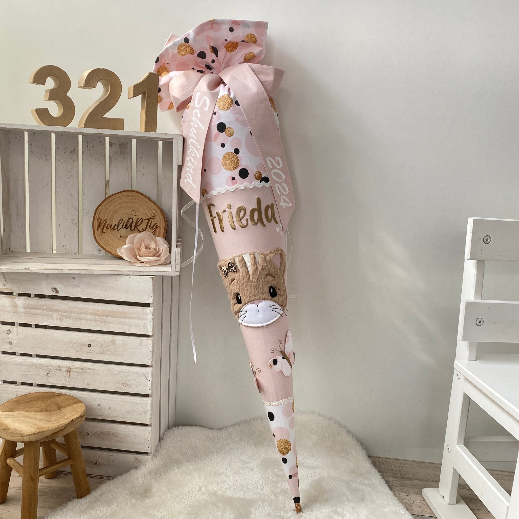 Schultüte Katze in gold/puderrosé