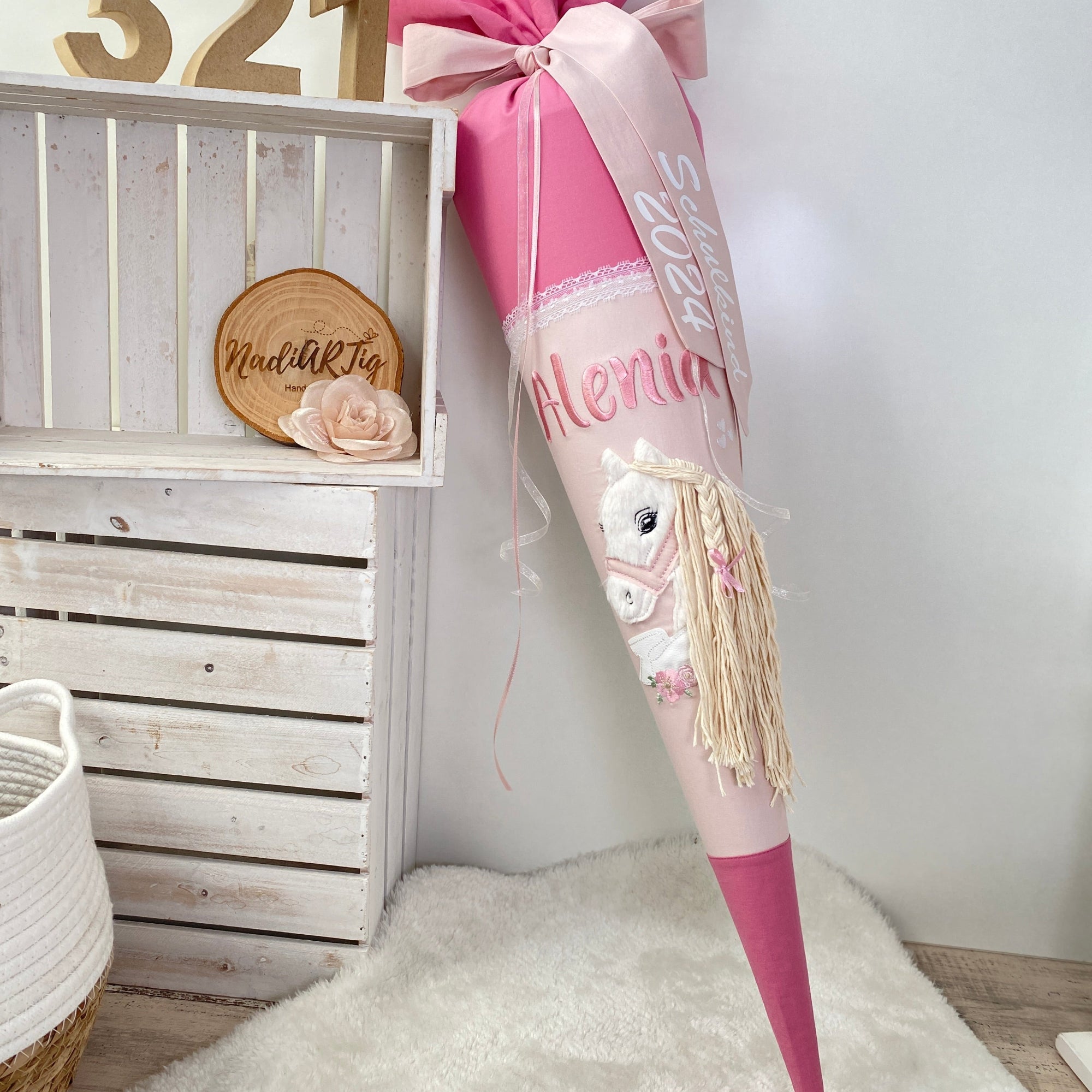 Schultüte Boho Pony in altrosa/puderrosé