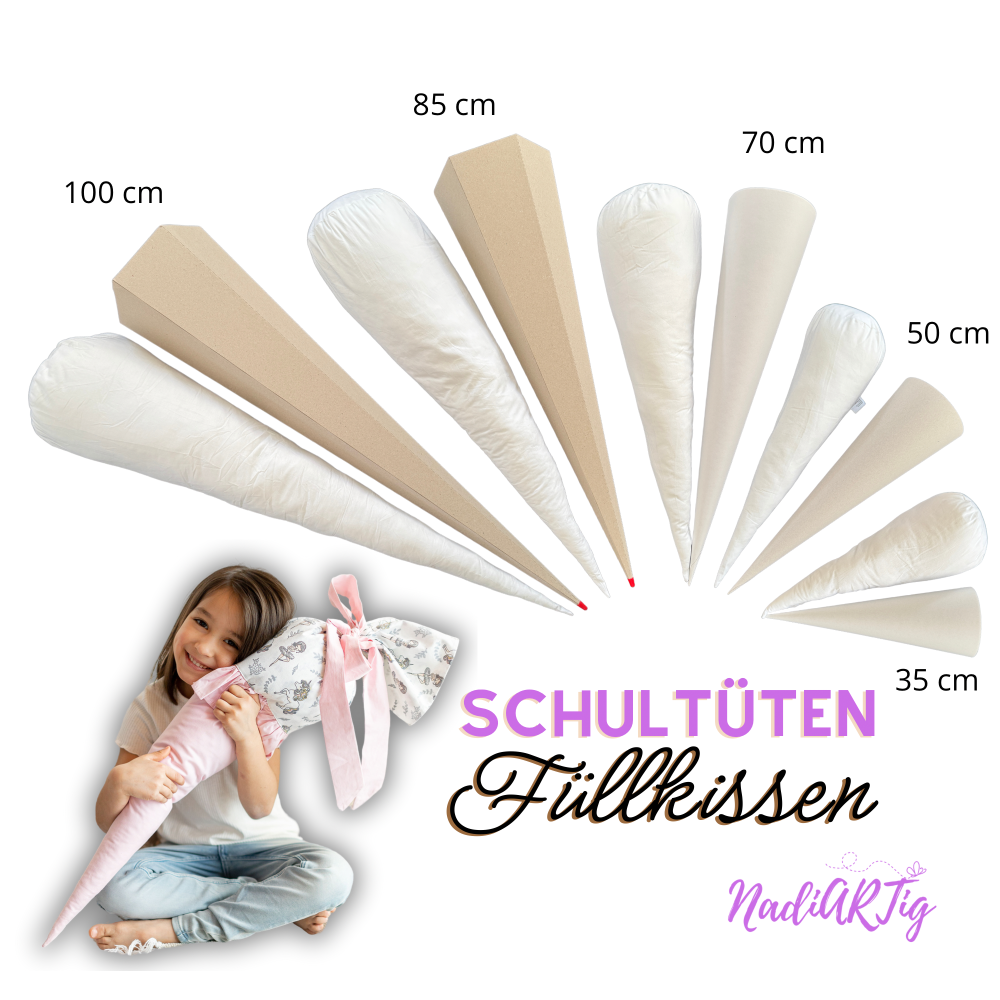 Zubehör: Schultüten Kissen, Füllkissen für die Zuckertüte 35 - 70 - 85 cm