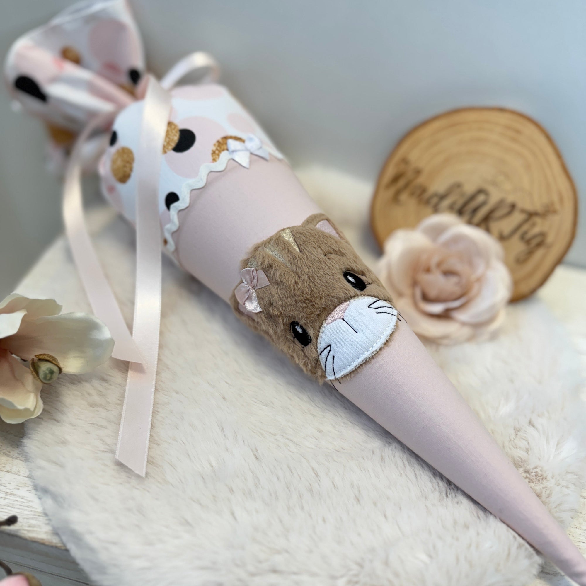 Geschwister-Schultüte Kätzchen in gold/puderrosé