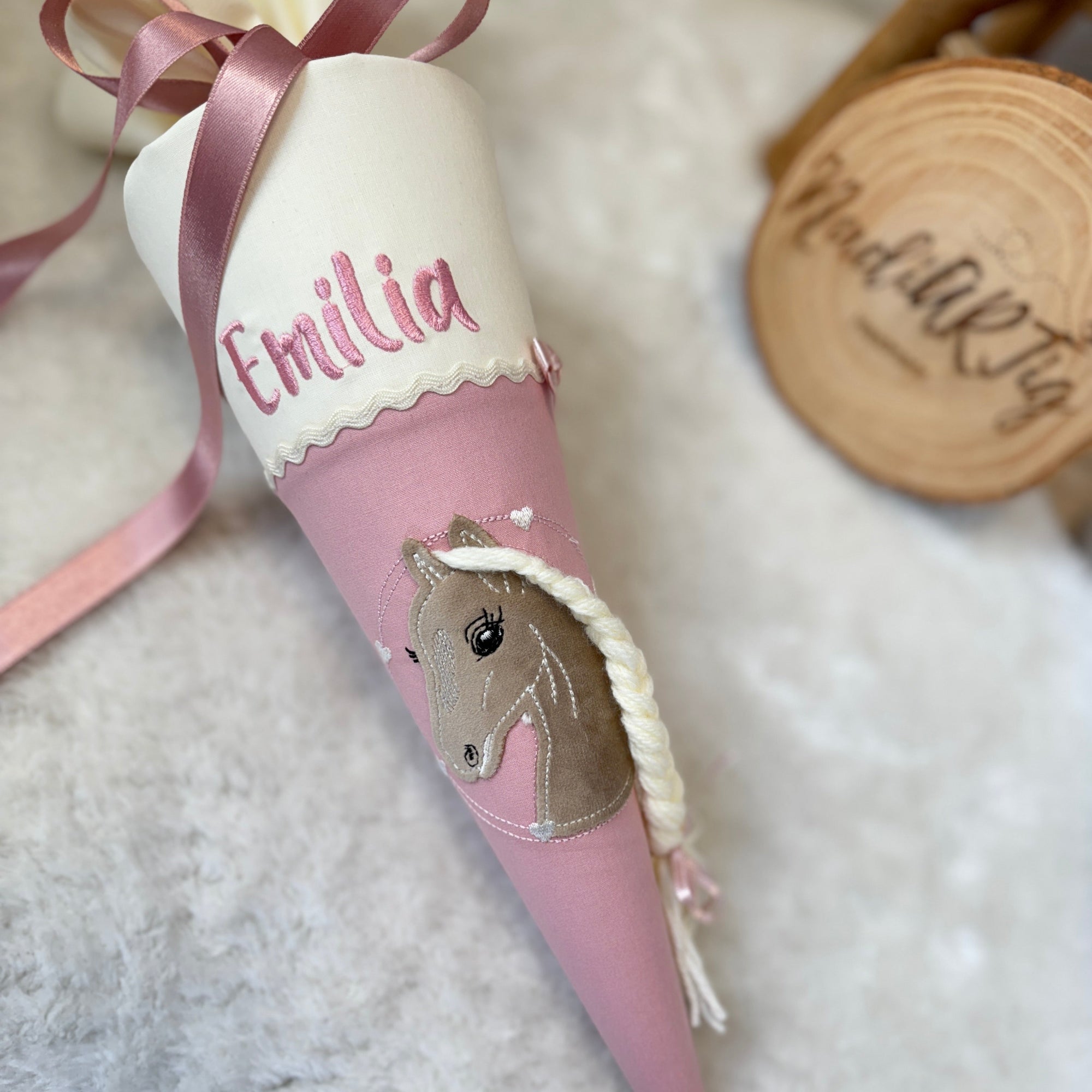 Geschwister-Schultüte Pferd in cremebeige/puder