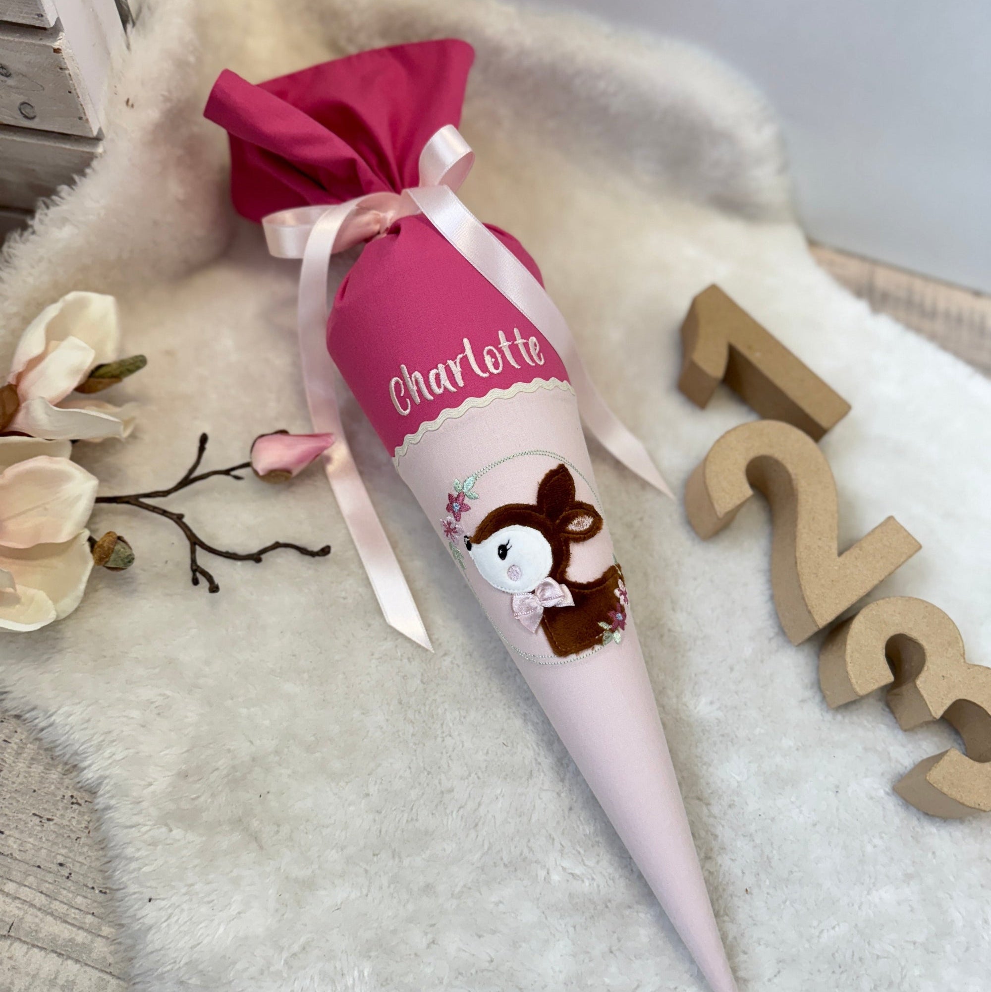 Geschwister-Schultüte Rehkitz in beere/puderrosé