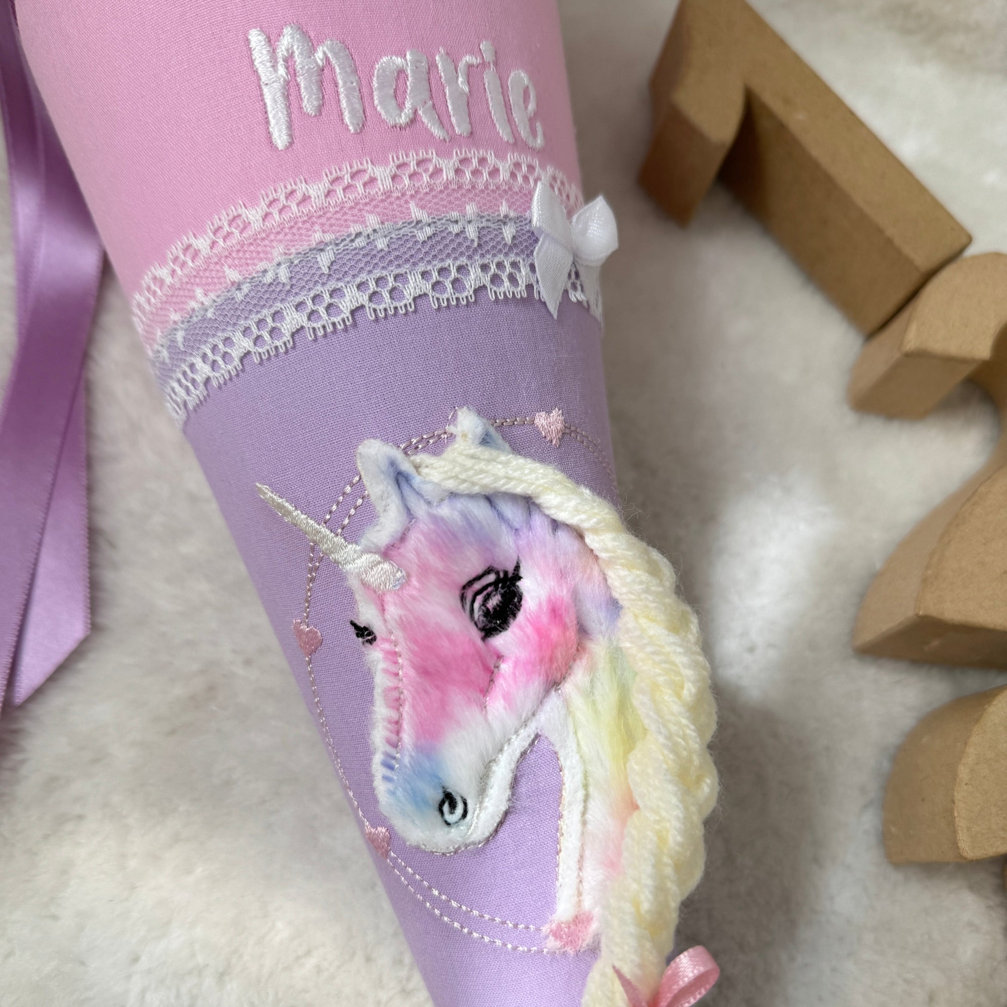 Geschwister-Schultüte buntes Einhorn in rosa/flieder