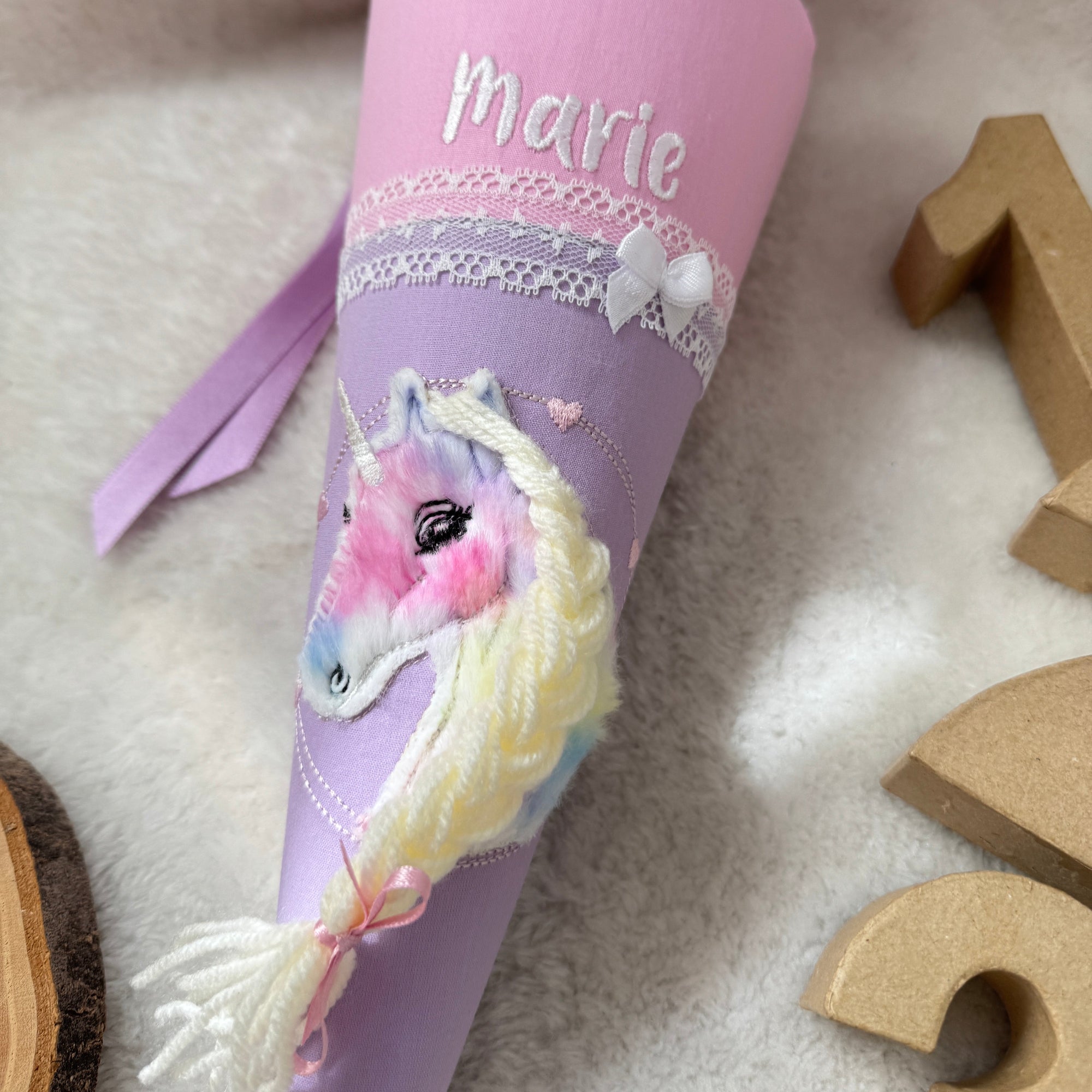 Geschwister-Schultüte buntes Einhorn in rosa/flieder