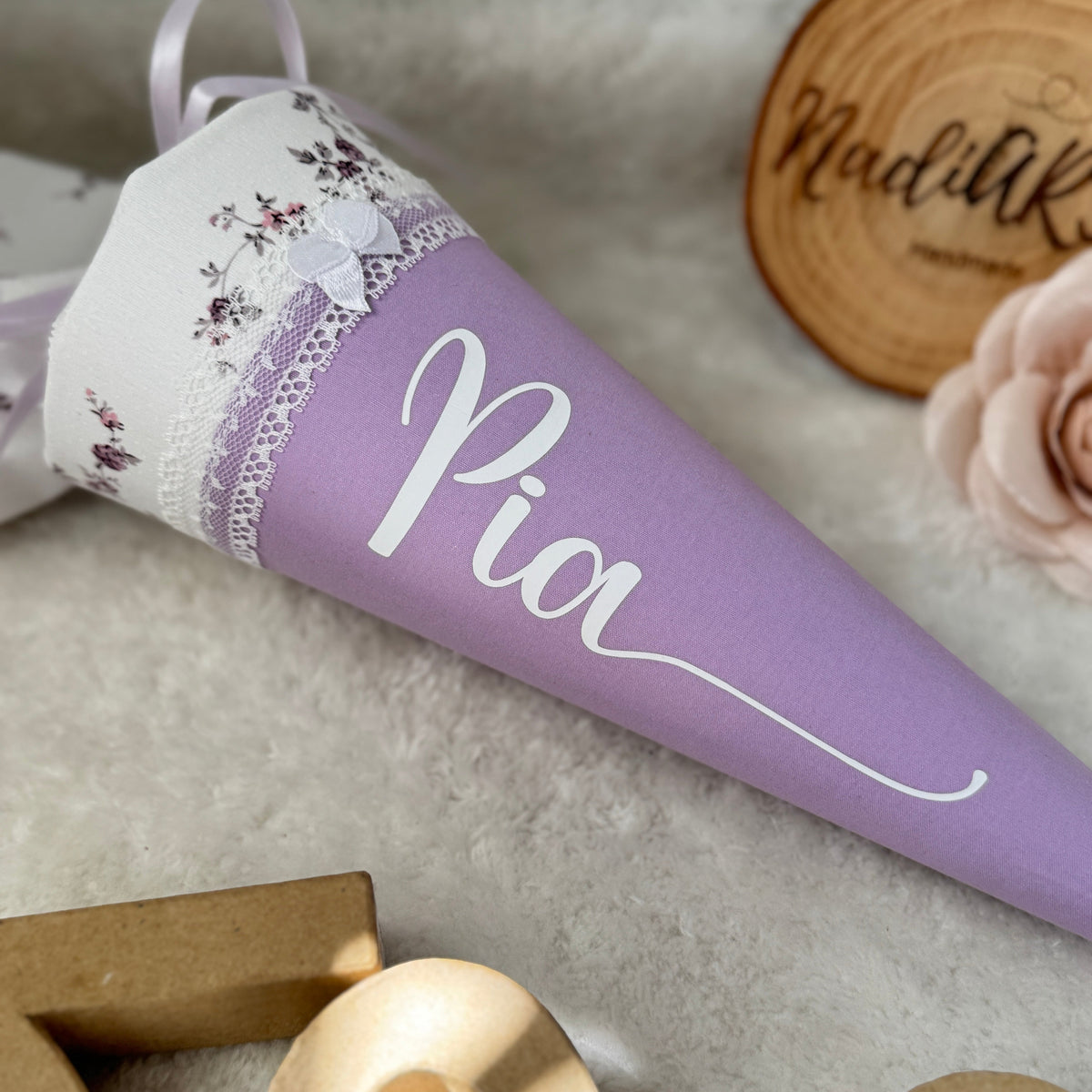 Geschwister-Schultüte mit Name Blüten in flieder