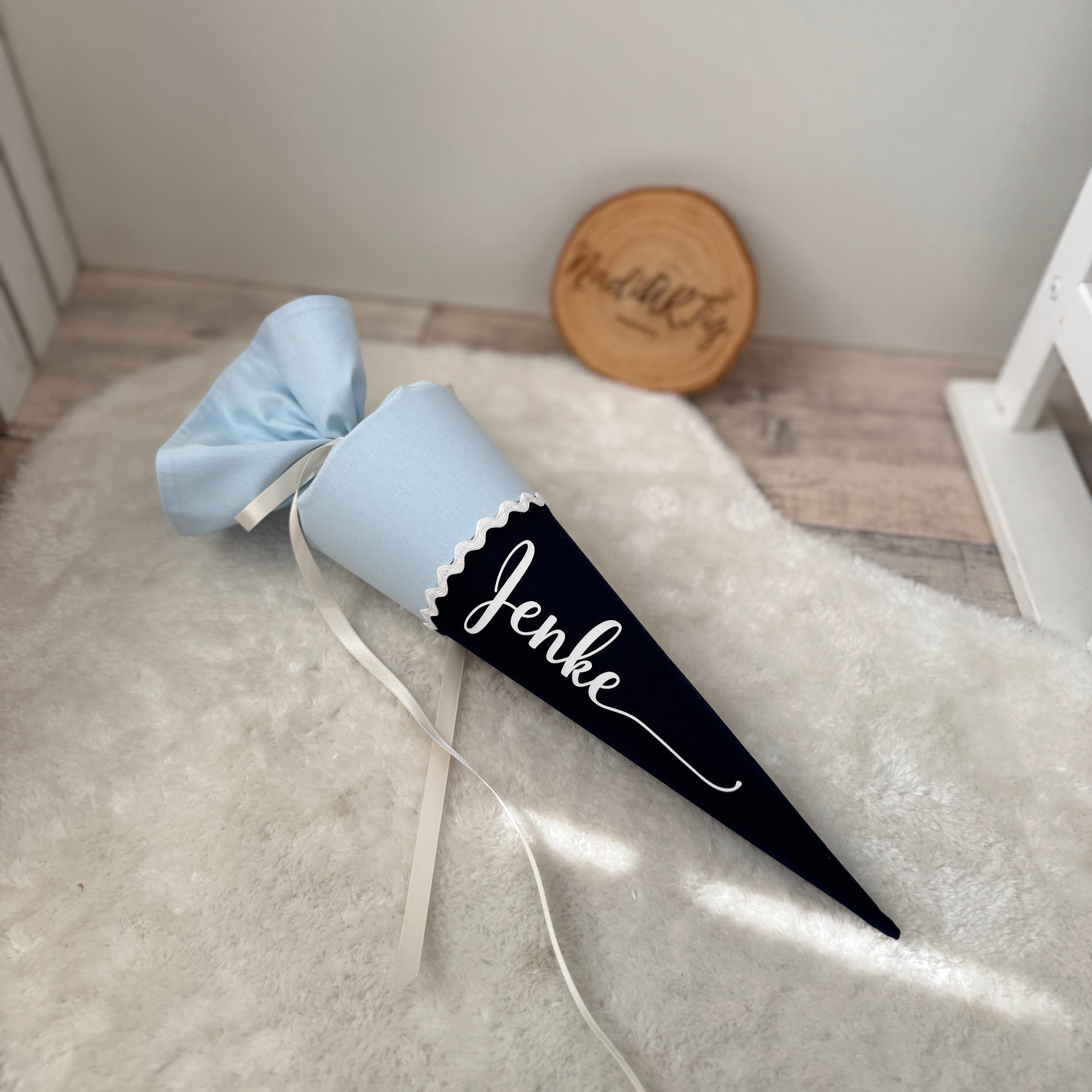 Geschwister-Schultüte mit Namen in hellblau/dunkelblau