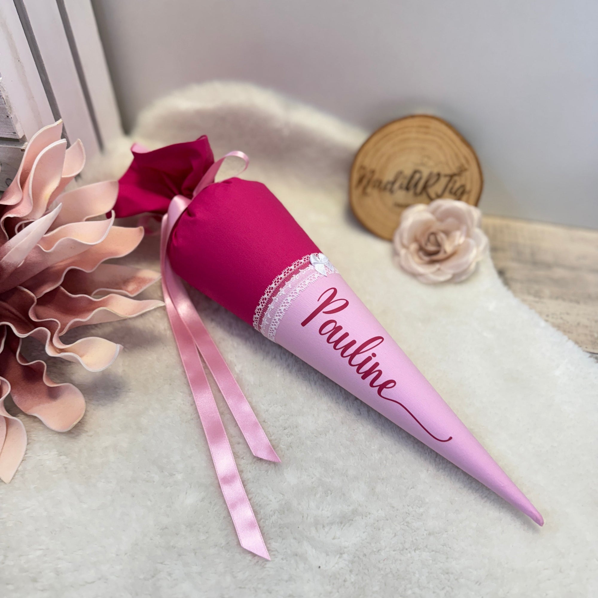 Geschwister-Schultüte mit Namen in pink/rosé