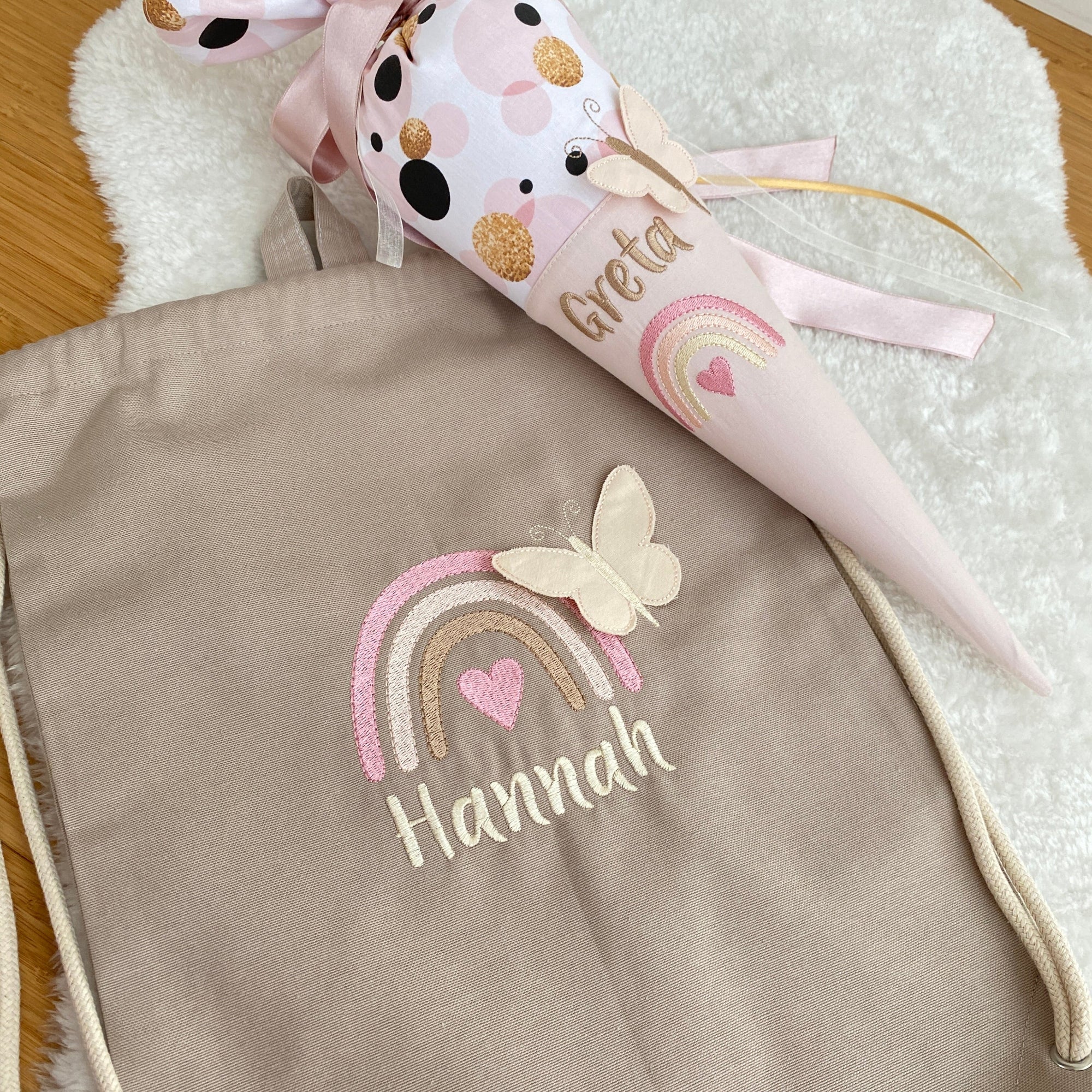 Geschwister-Schultüte mit Regenbogen & Schmetterling