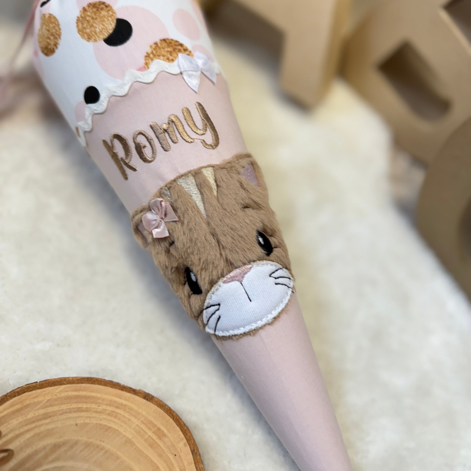 Geschwister-Schultüte Kätzchen in gold/puderrosé