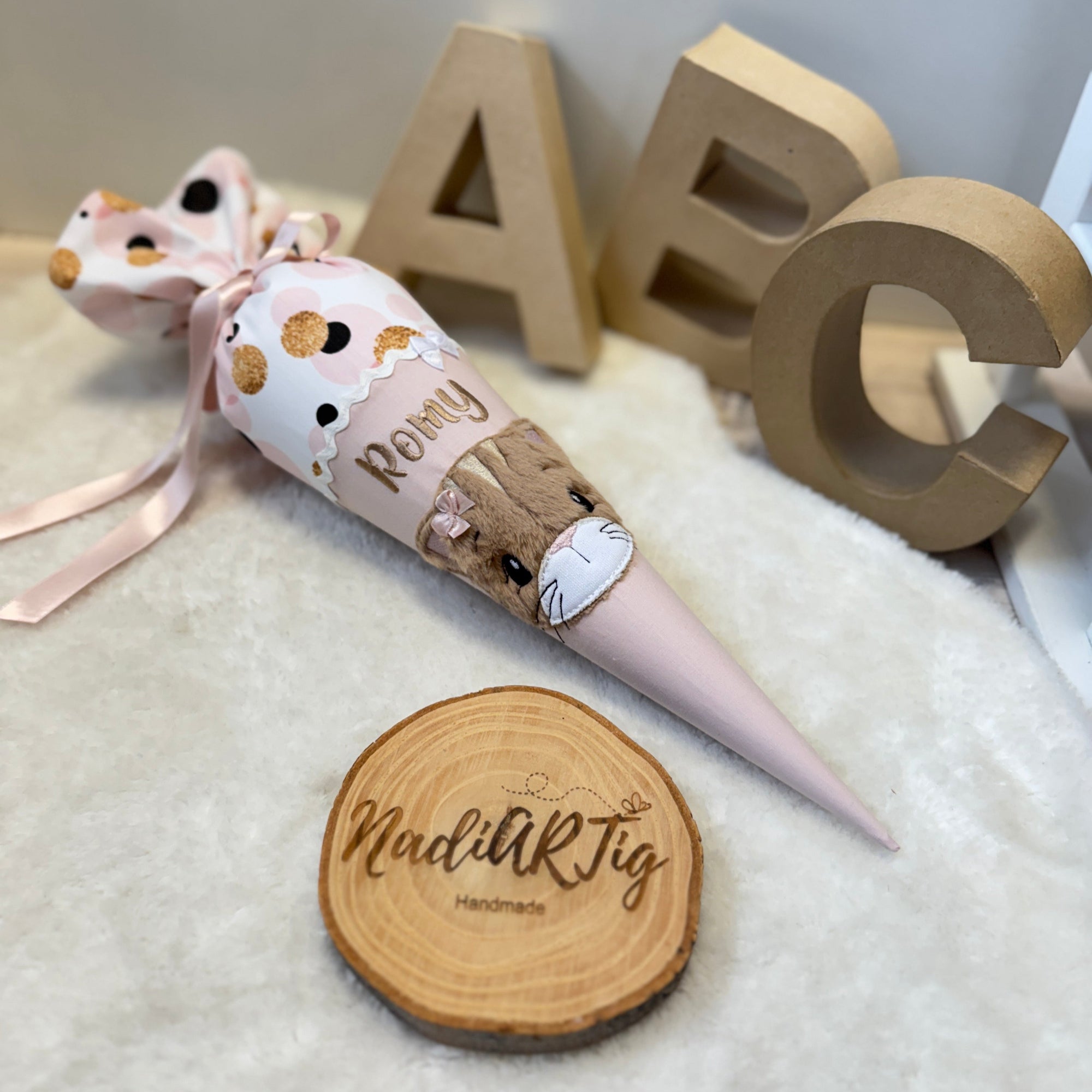 Geschwister-Schultüte Kätzchen in gold/puderrosé