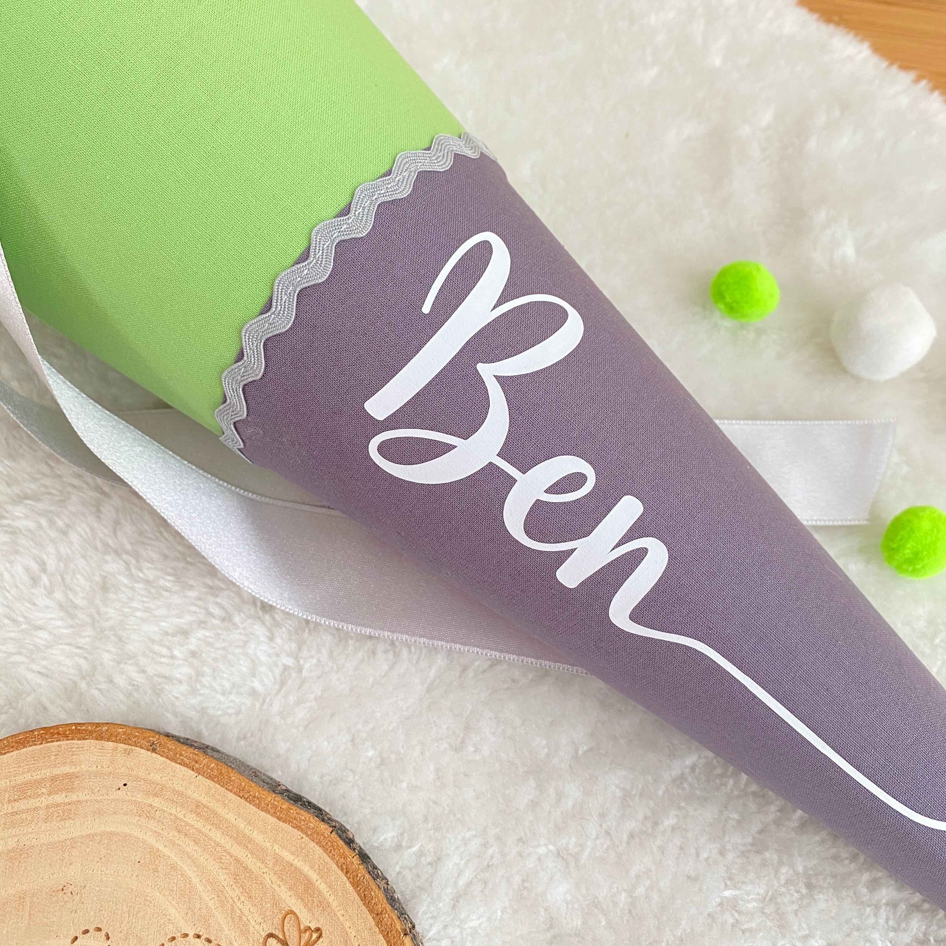 Geschwister-Schultüte mit Namen in hellgrün/anthrazit