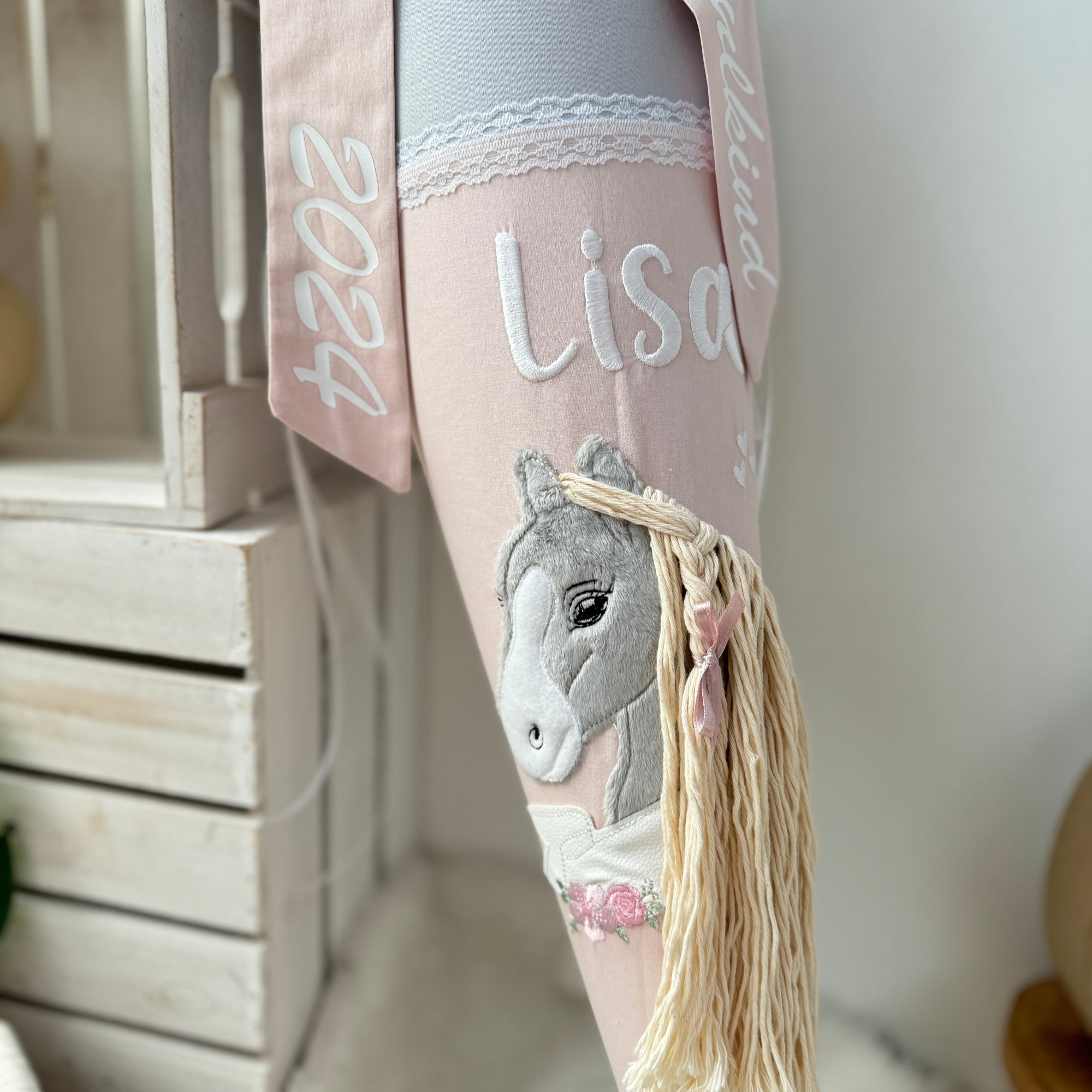 Schultüte Pferd zartes puder & grau