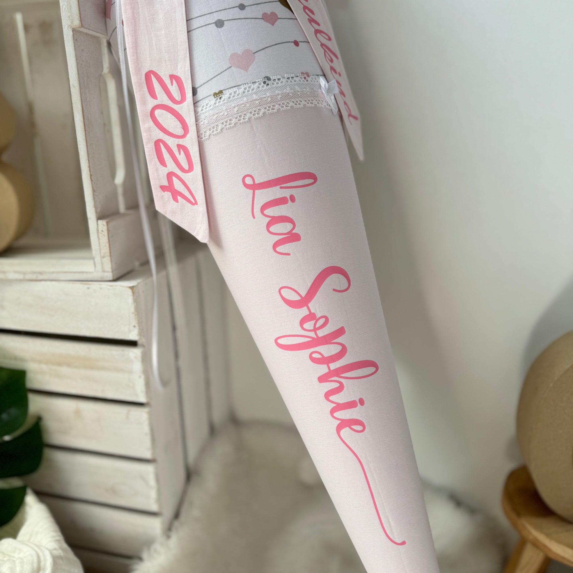 Schultüte Klassik in rosé/Herzchen