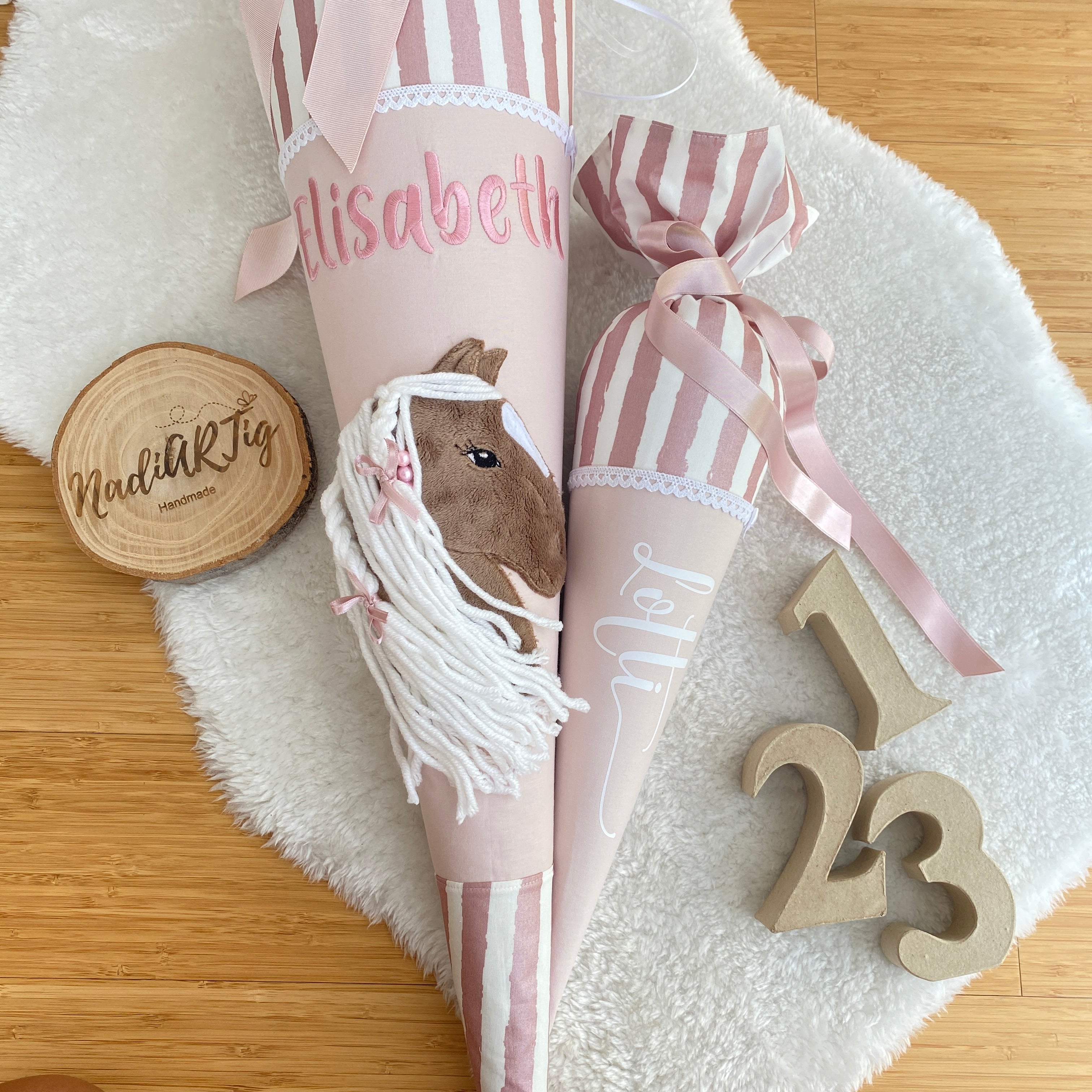 Geschwister-Schultüte in roségold gestreift