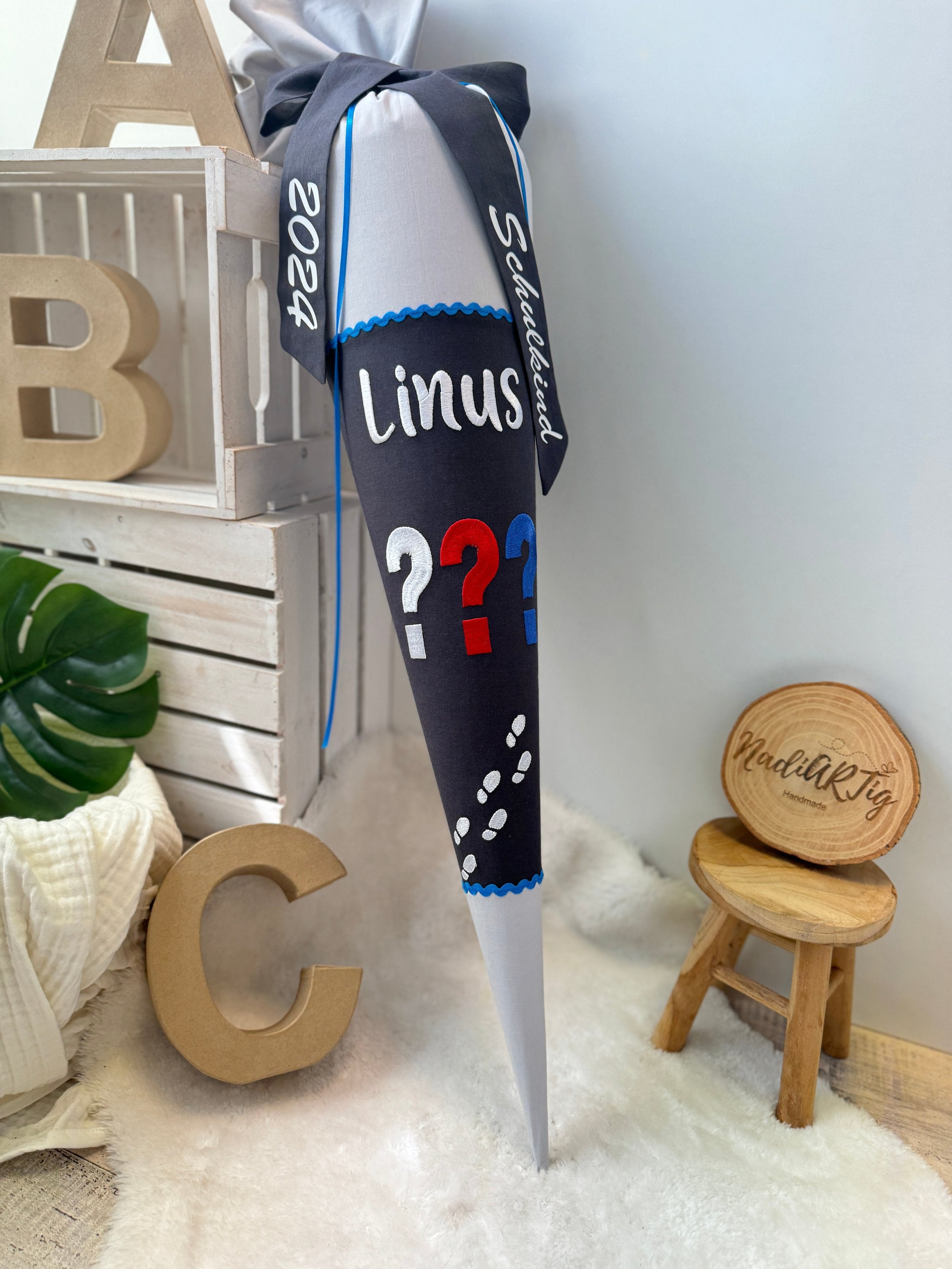 Schultüte "Drei Fragezeichen" in grau/anthrazit