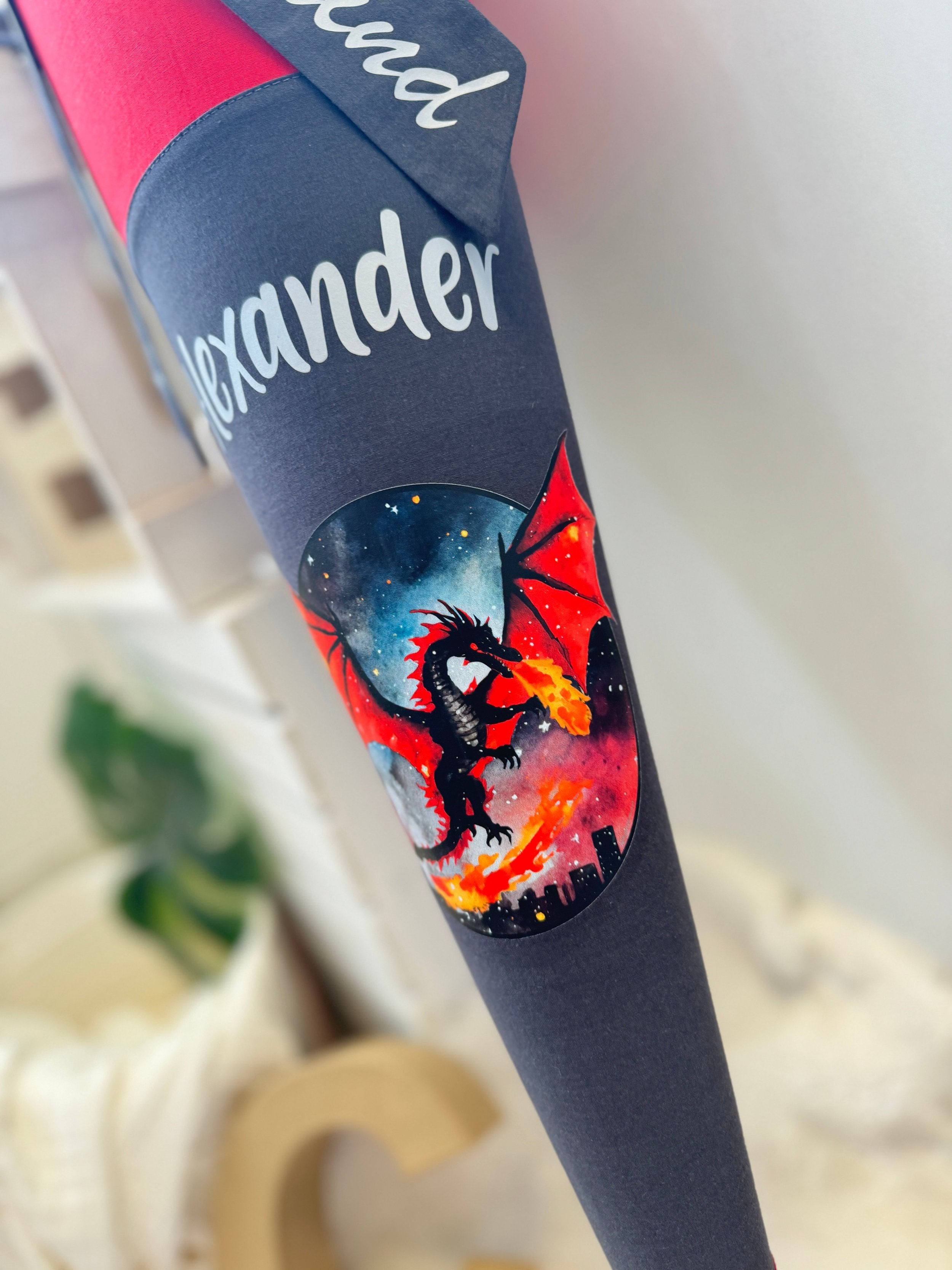 Schultüte DRACHE in rot/anthrazit