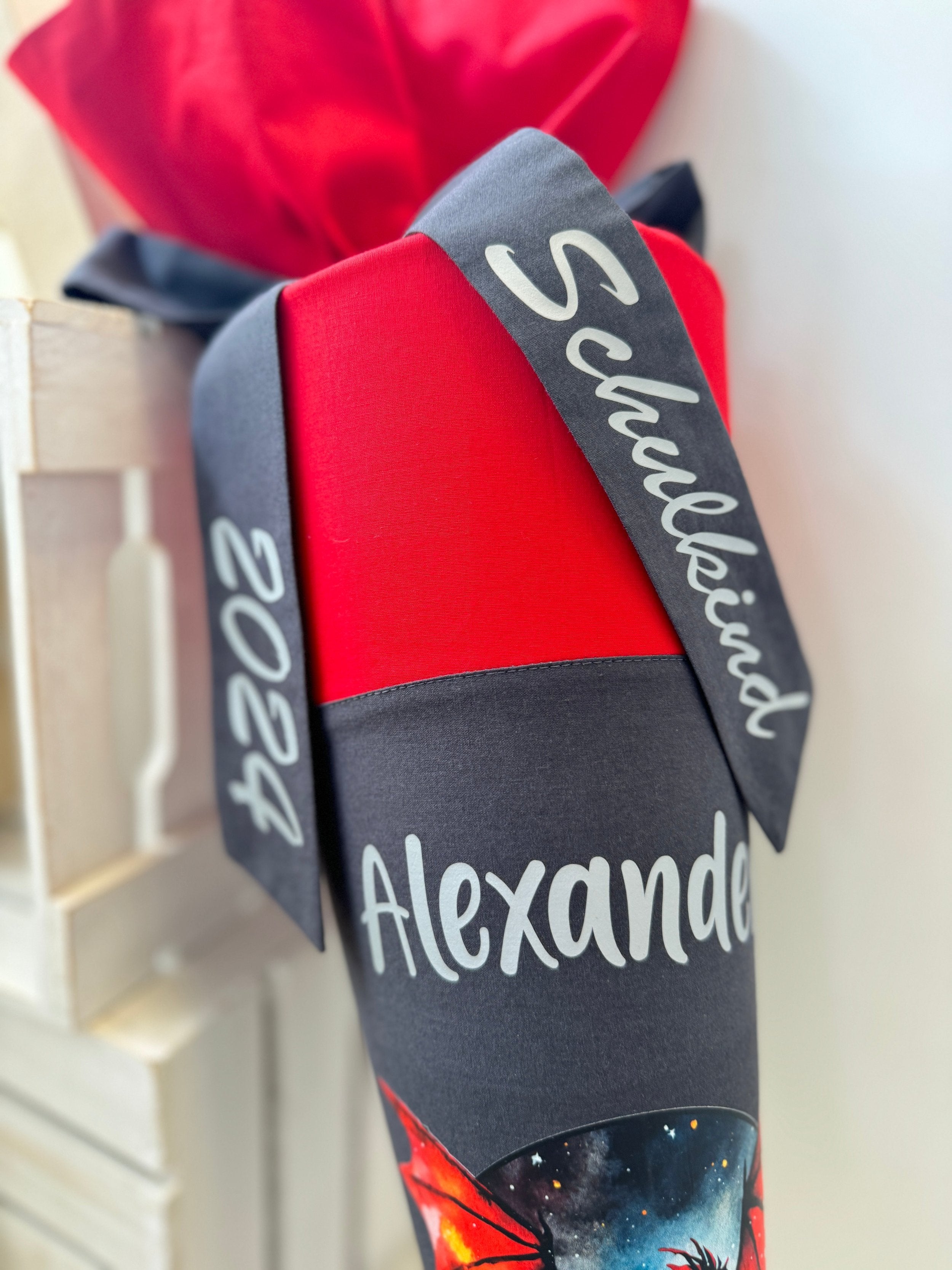 Schultüte DRACHE in rot/anthrazit