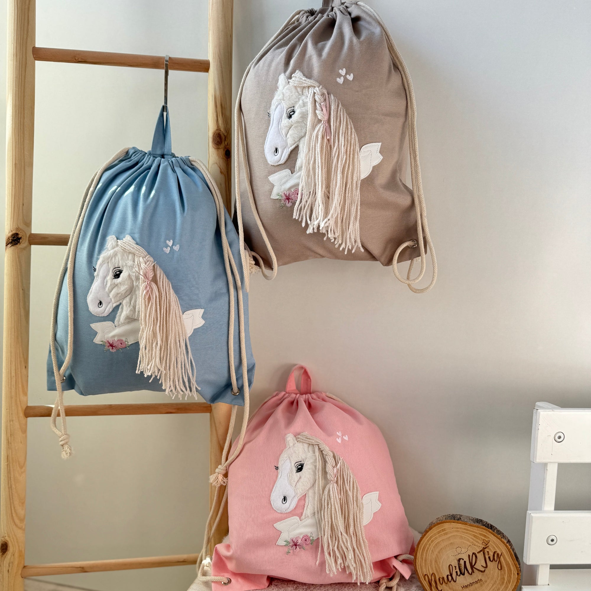 Kindergartenbeutel Pferd rosa (wasserabweisend)