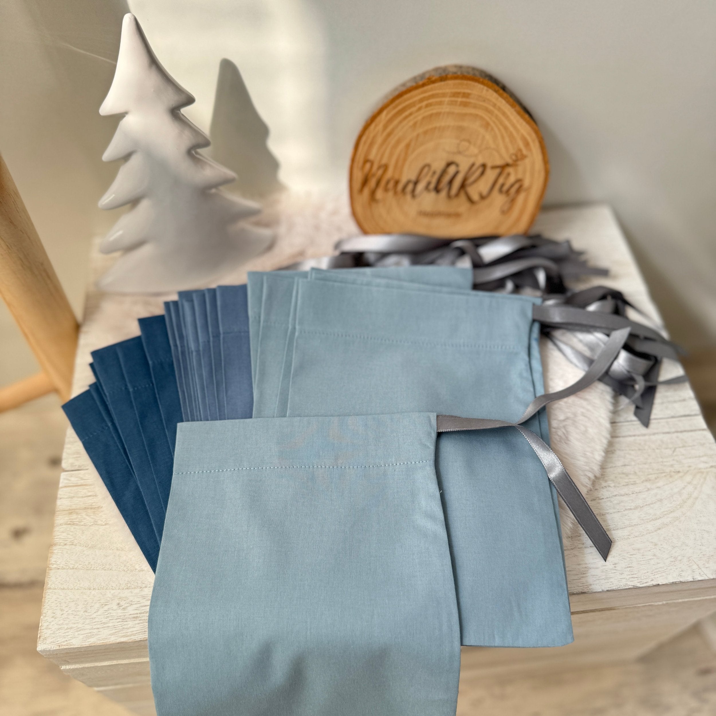 XL-Adventskalender Beutel / 24 Stoffsäckchen dusty blue