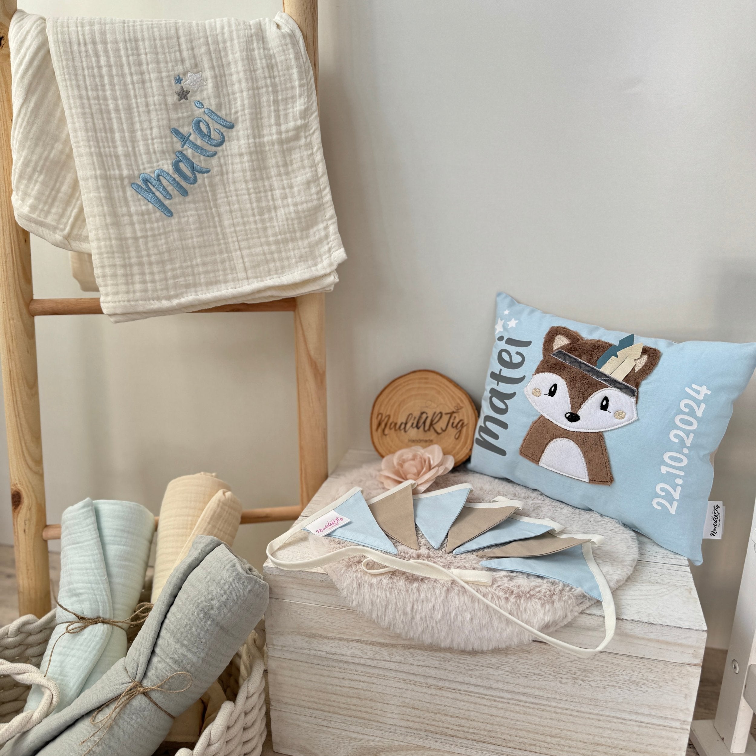 Musselin Baby-Decke mit Namen