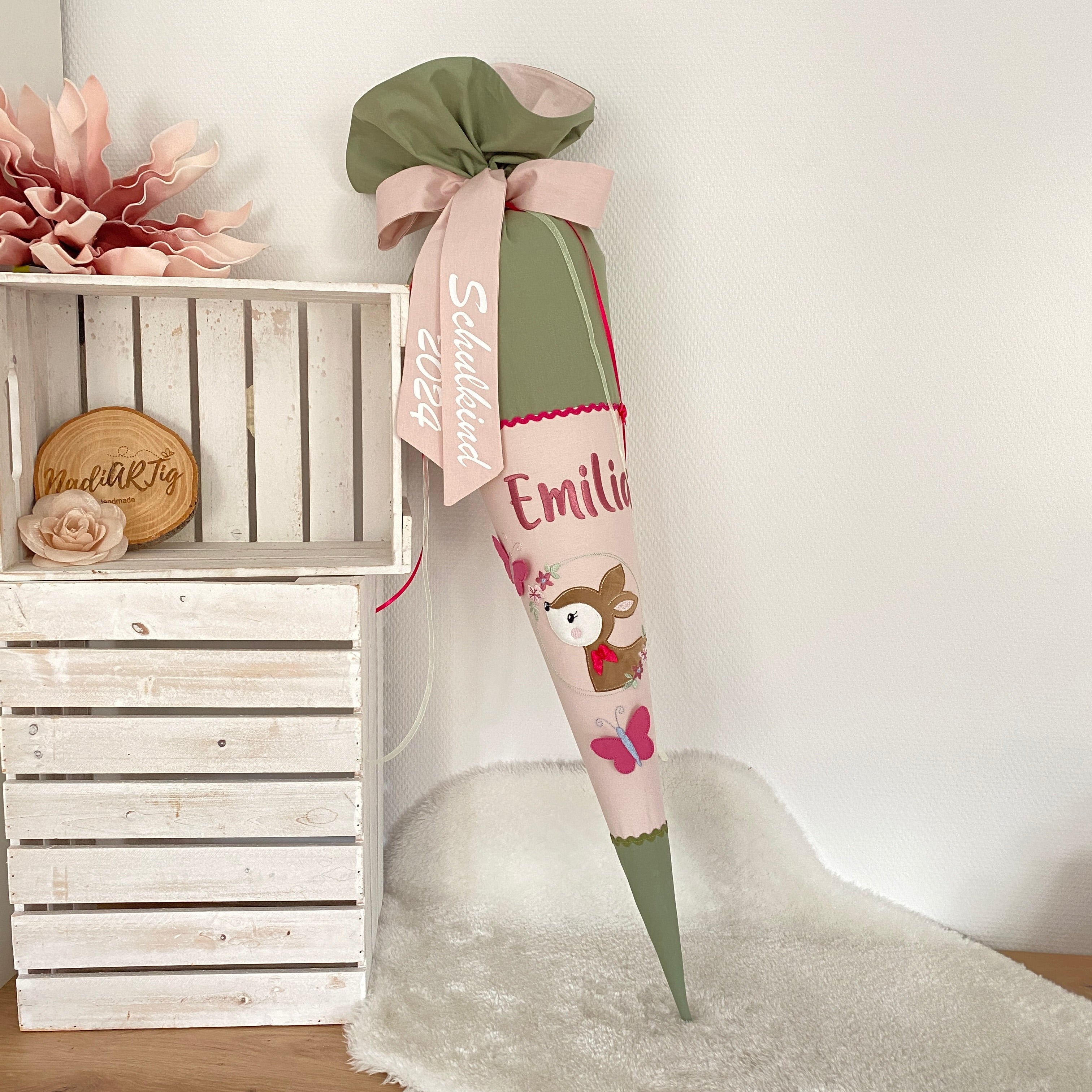 Schultüte Waldtiere in grün / puderrosé