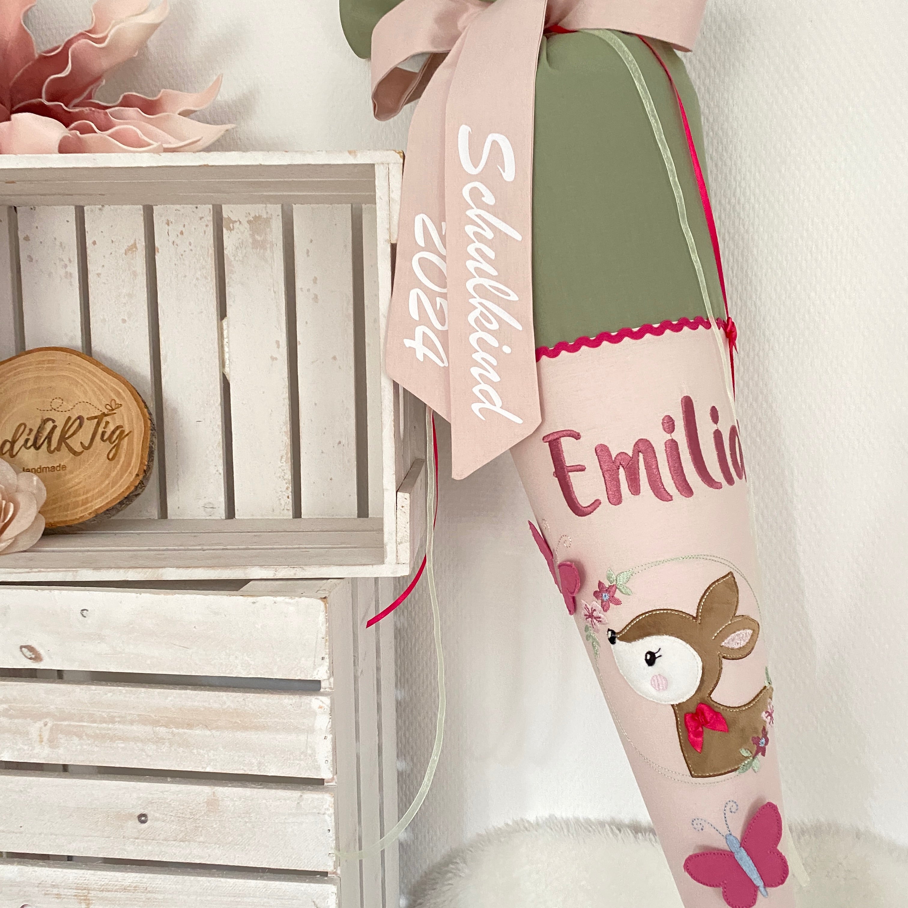 Schultüte Waldtiere in grün / puderrosé