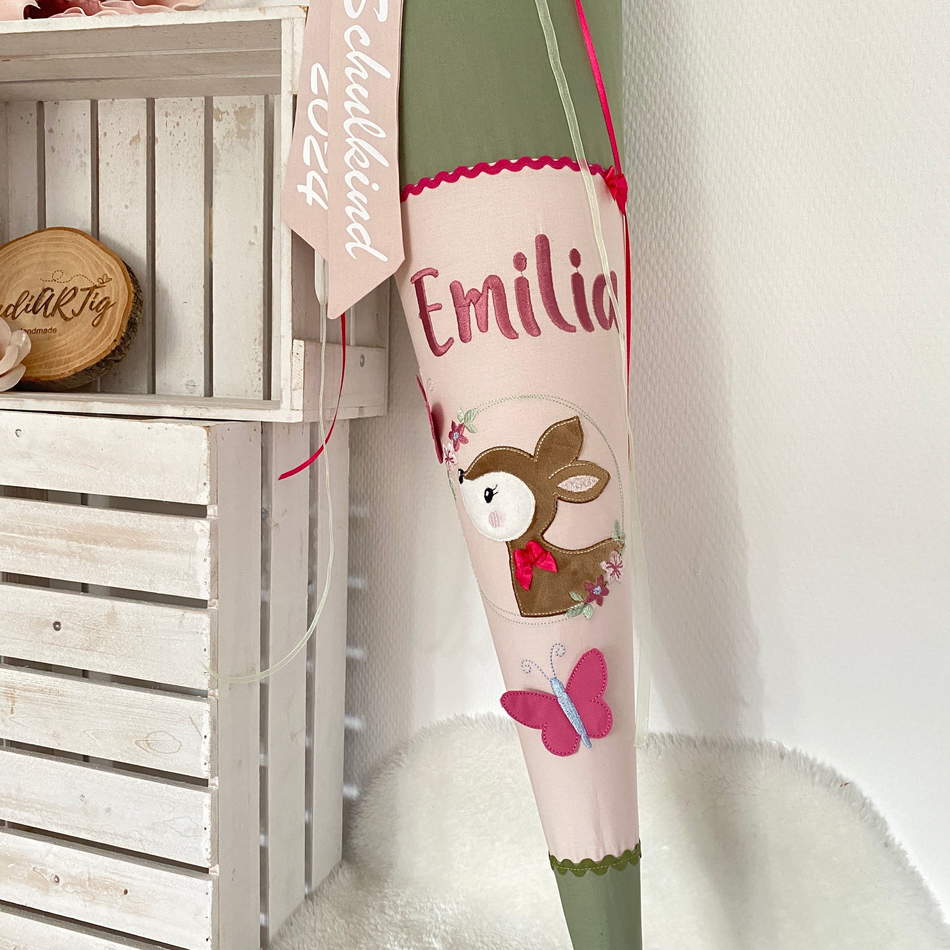 Schultüte Waldtiere in grün / puderrosé