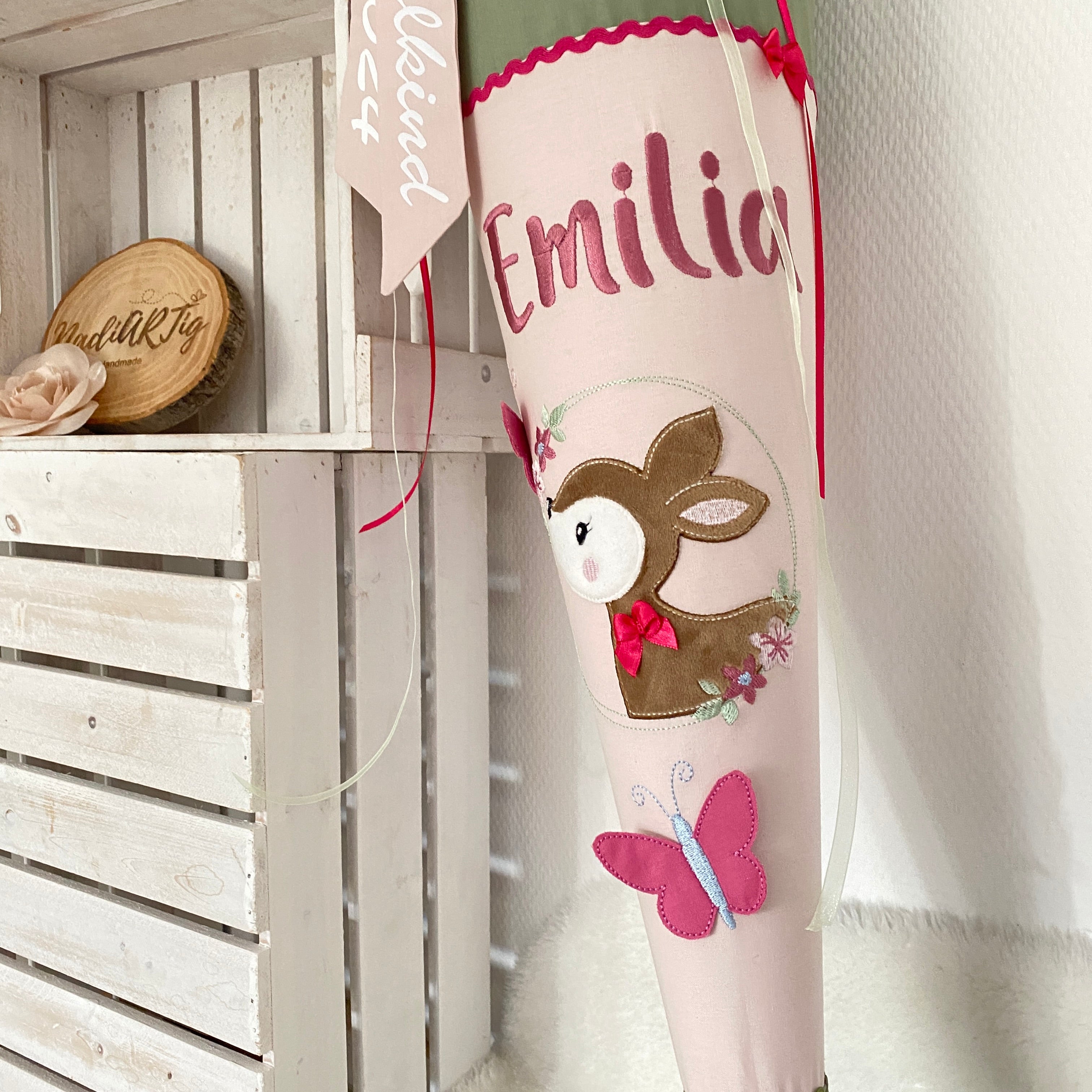 Schultüte Waldtiere in grün / puderrosé