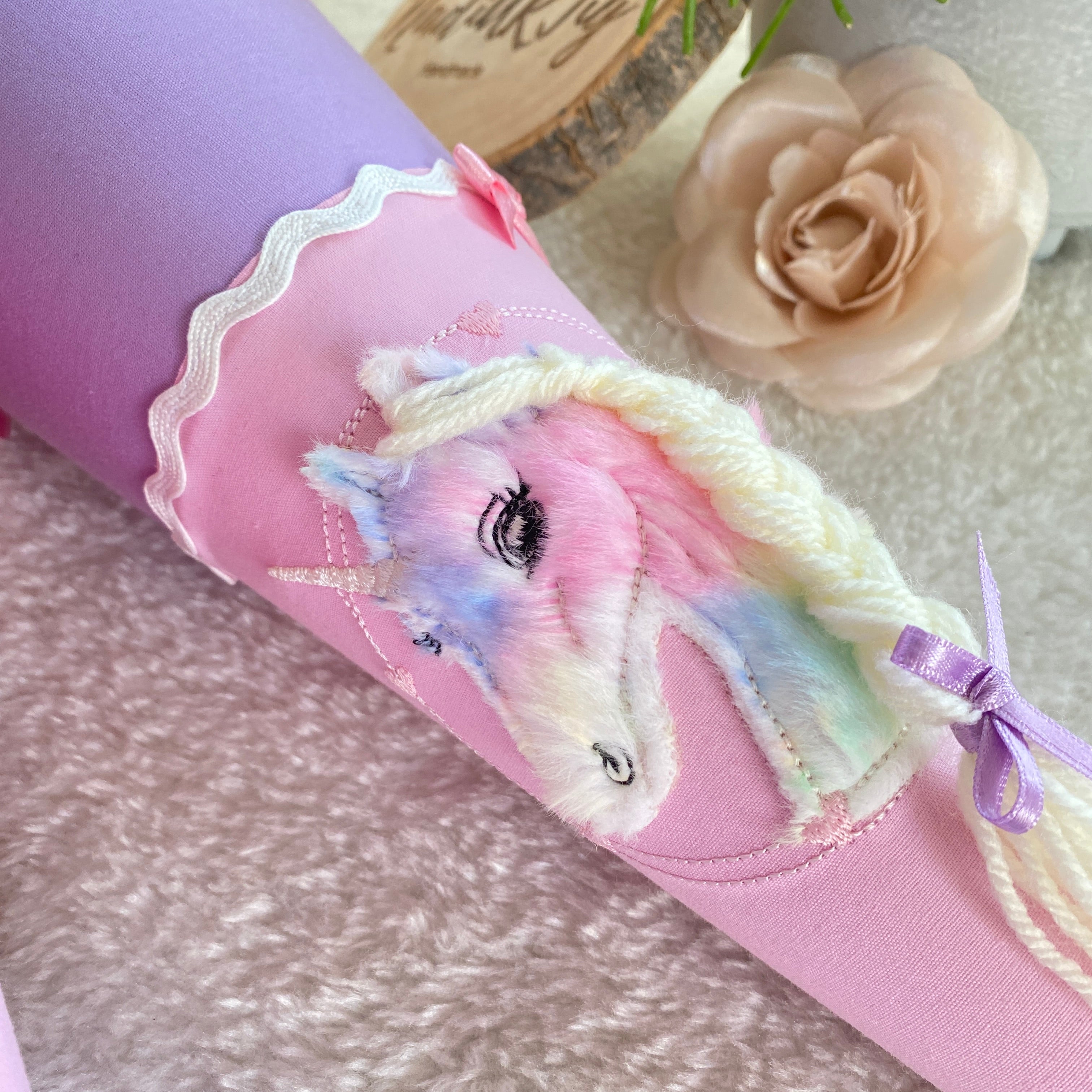 Geschwister-Schultüte buntes Einhorn in flieder/rosa