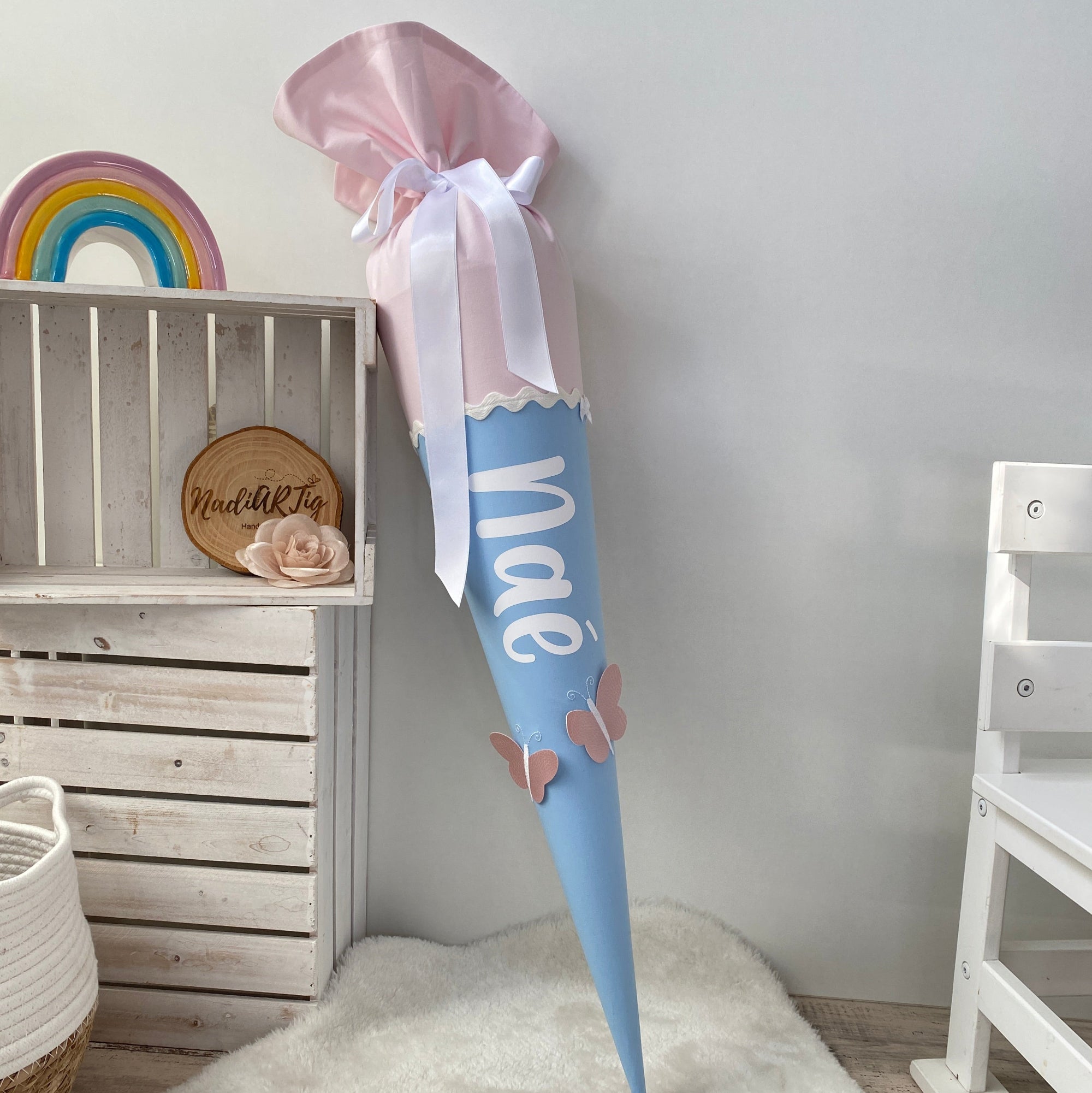 Schultüte Klassik in rosé und hellblau (Schmetterlinge)