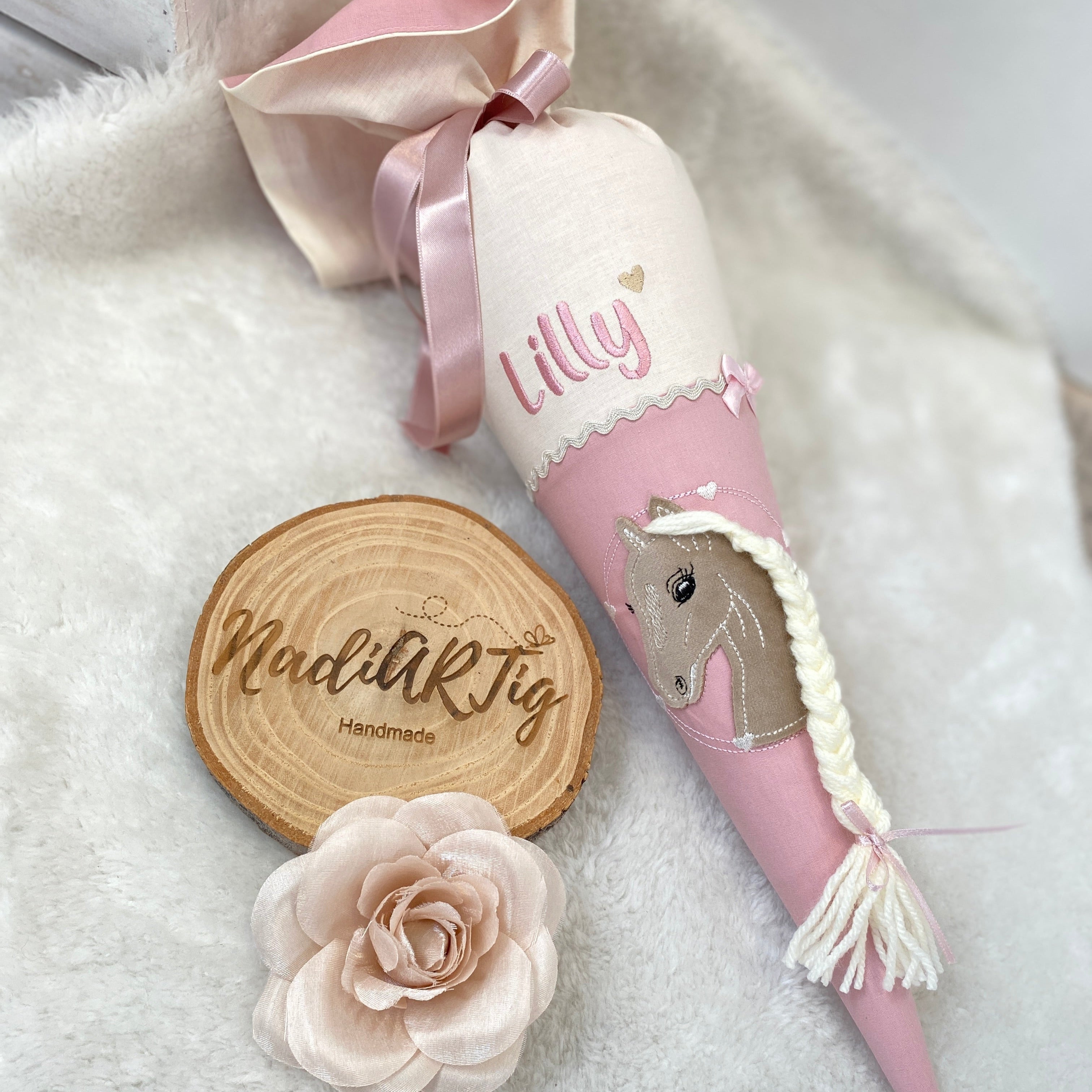 Geschwister-Schultüte Pferd in cremebeige/puder