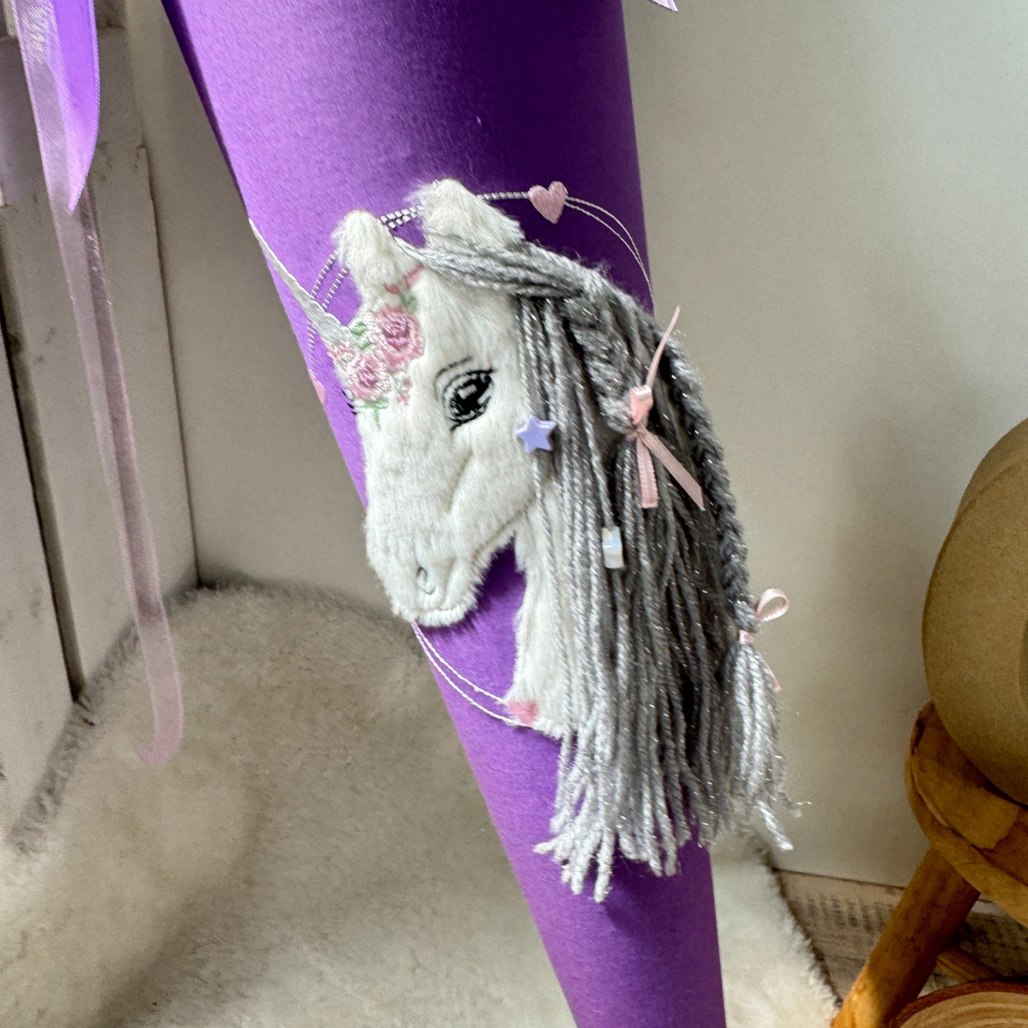 Schultüte Einhorn silber - lila Diamanten