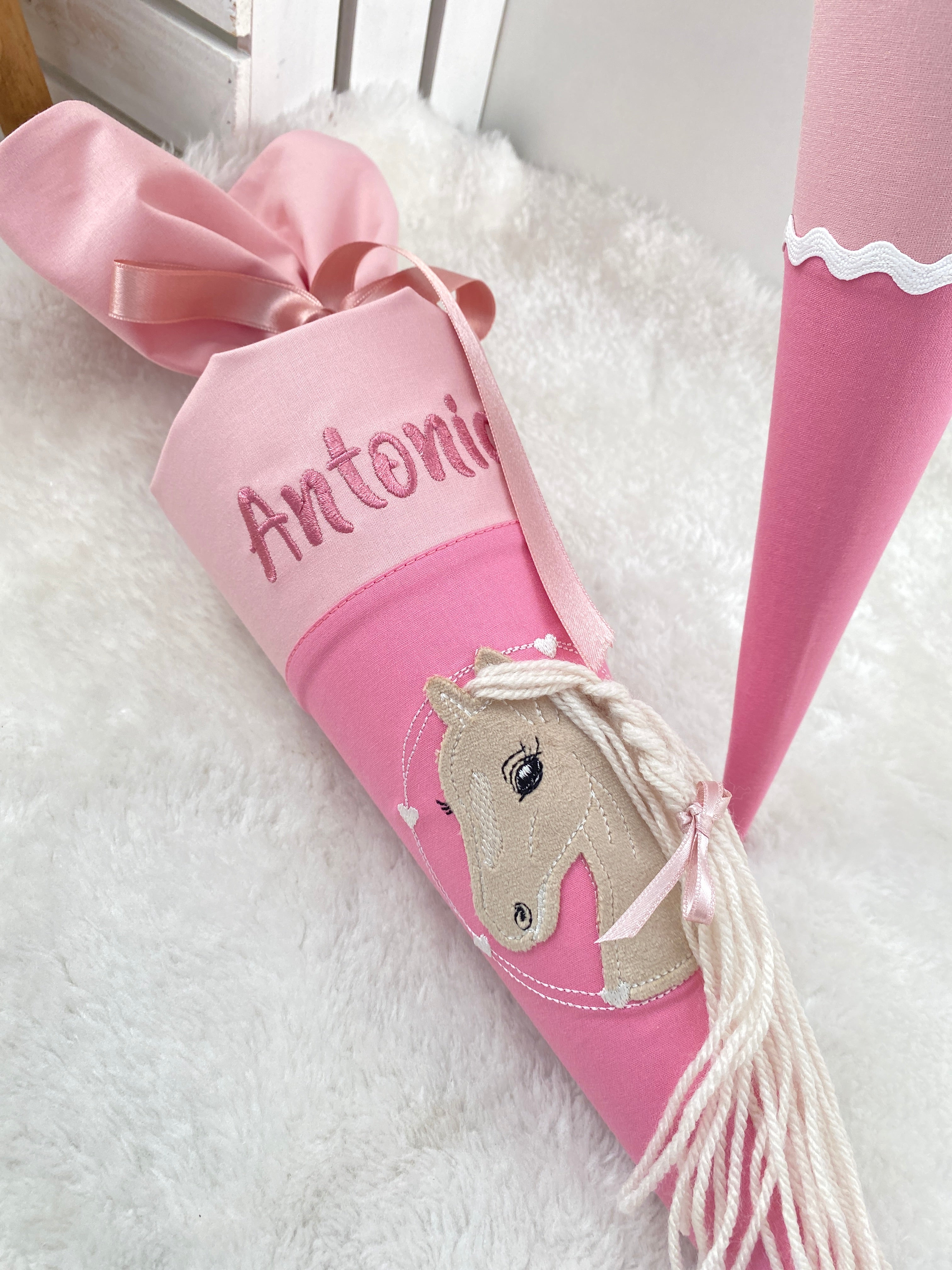 Geschwister-Schultüte Pferd Altrosa