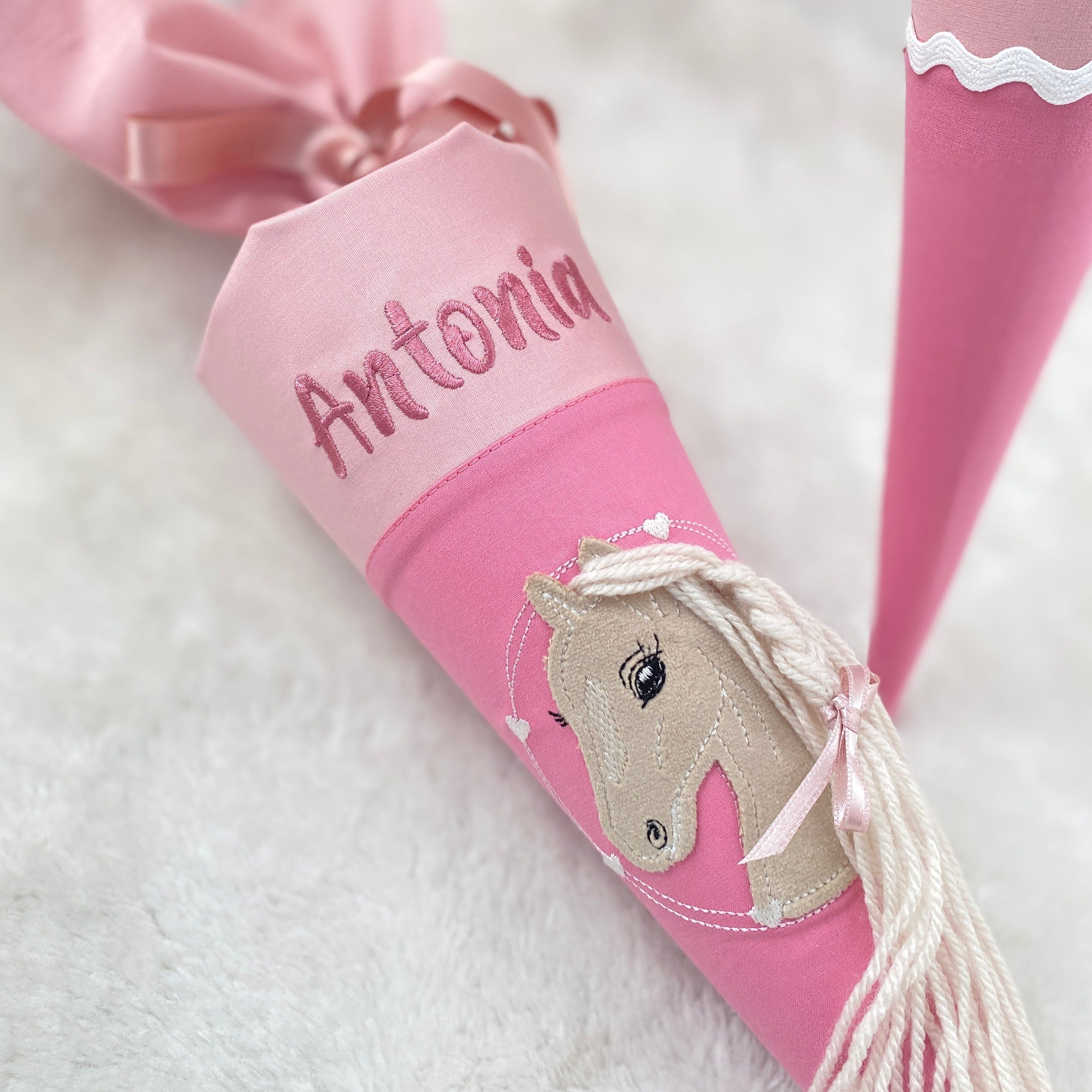 Geschwister-Schultüte Pferd Altrosa