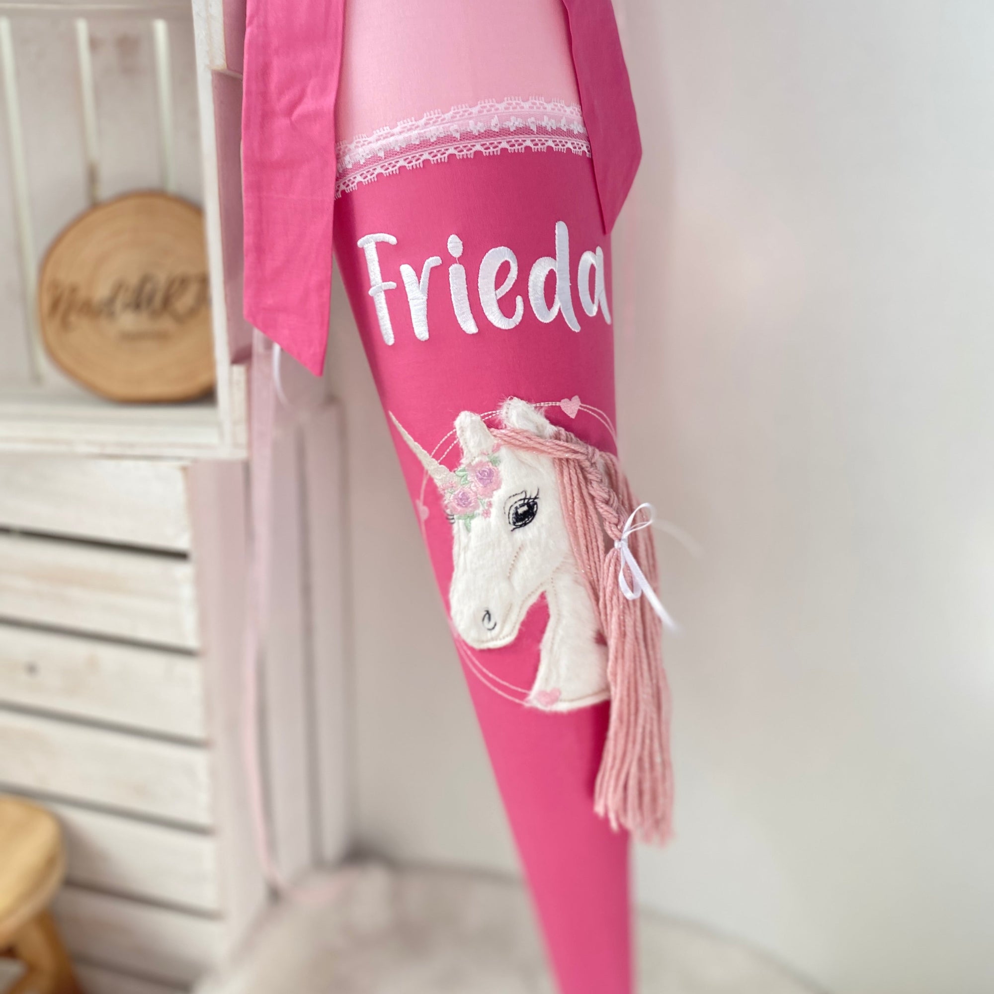 Schultüte Einhorn mit Glitzer-Mähne in altrosa