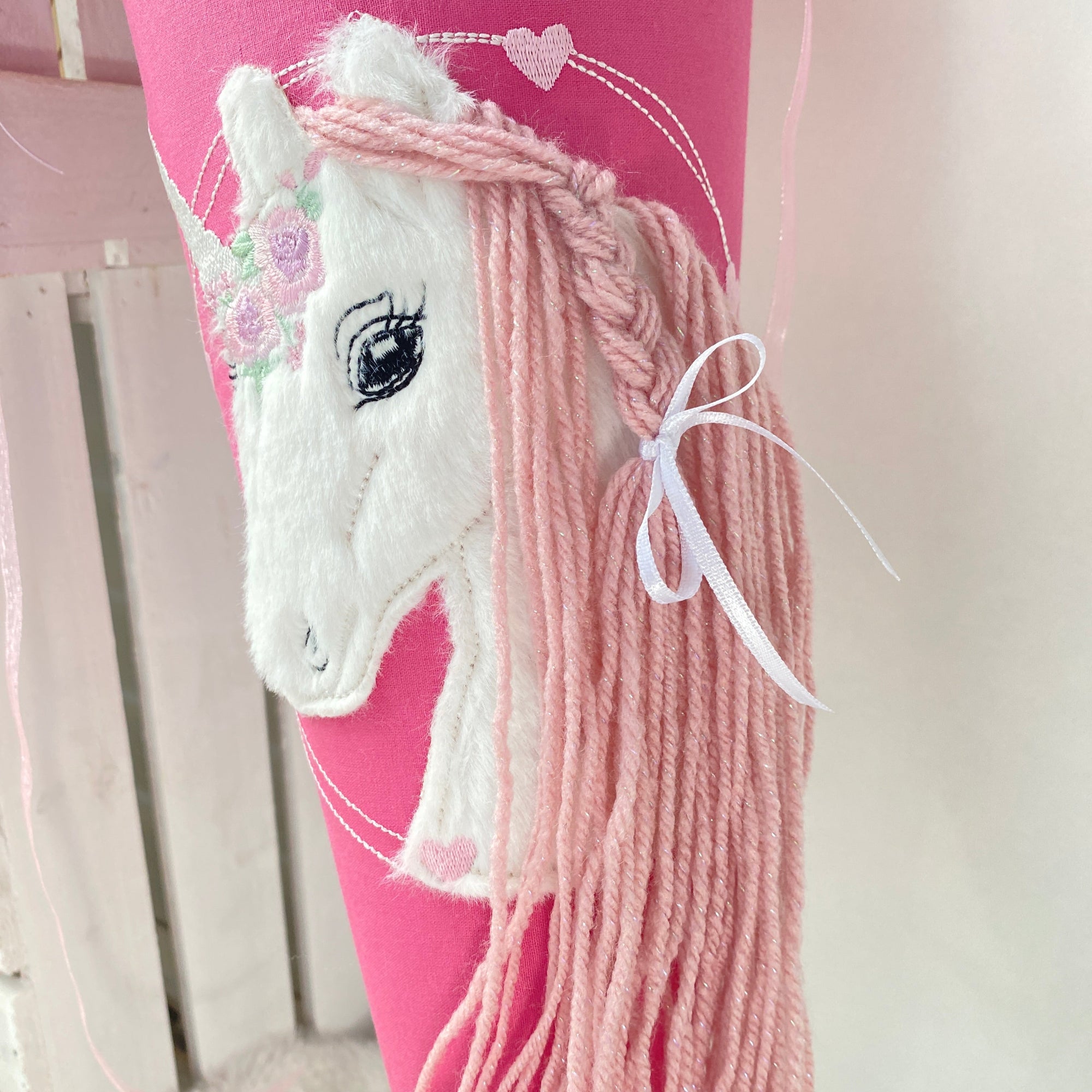 Schultüte Einhorn mit Glitzer-Mähne in altrosa
