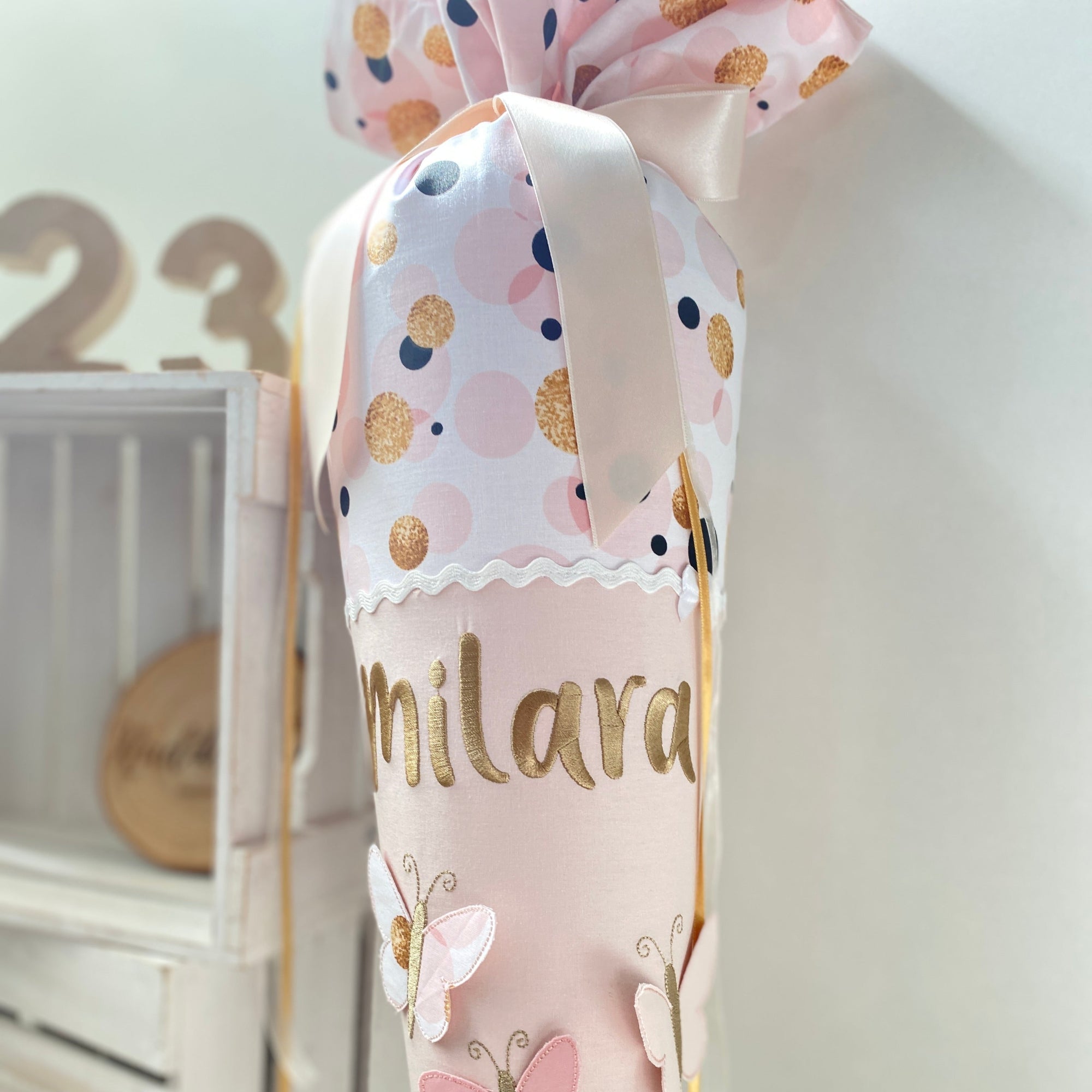 Schultüte Schmetterlinge in gold/puderrosé