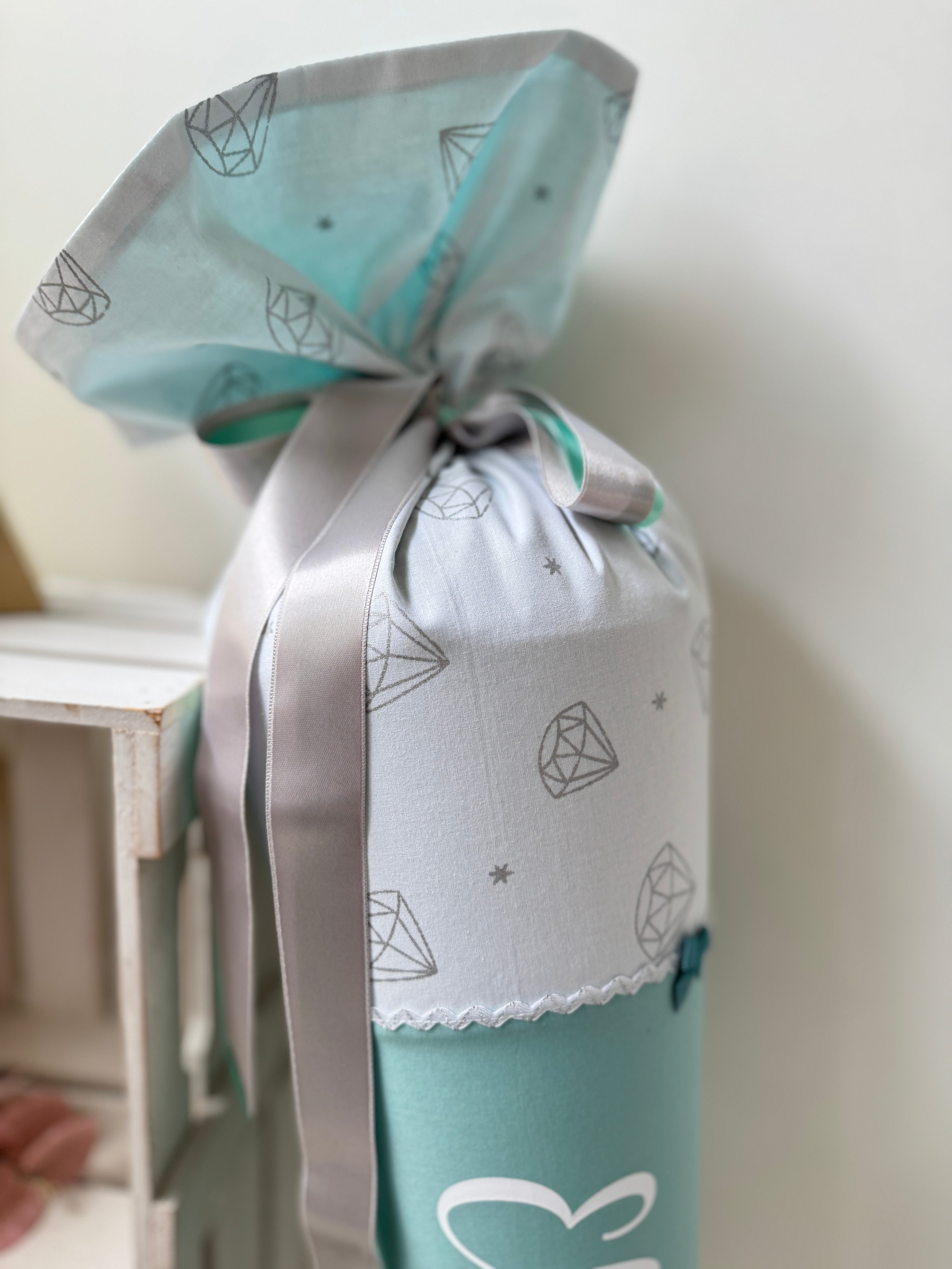 Schultüte Klassik in mint/silber/glitzer Diamanten