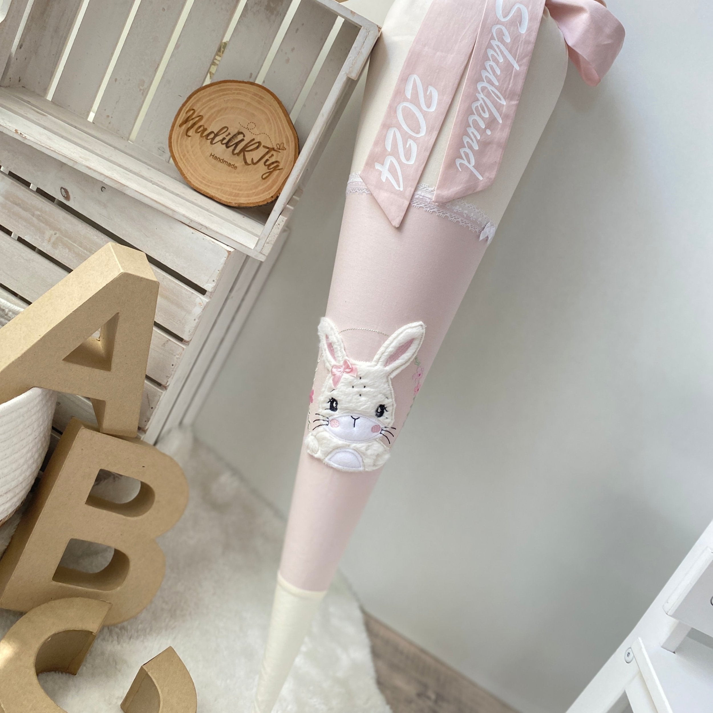 Schultüte Hase in cremebeige/puderrosé