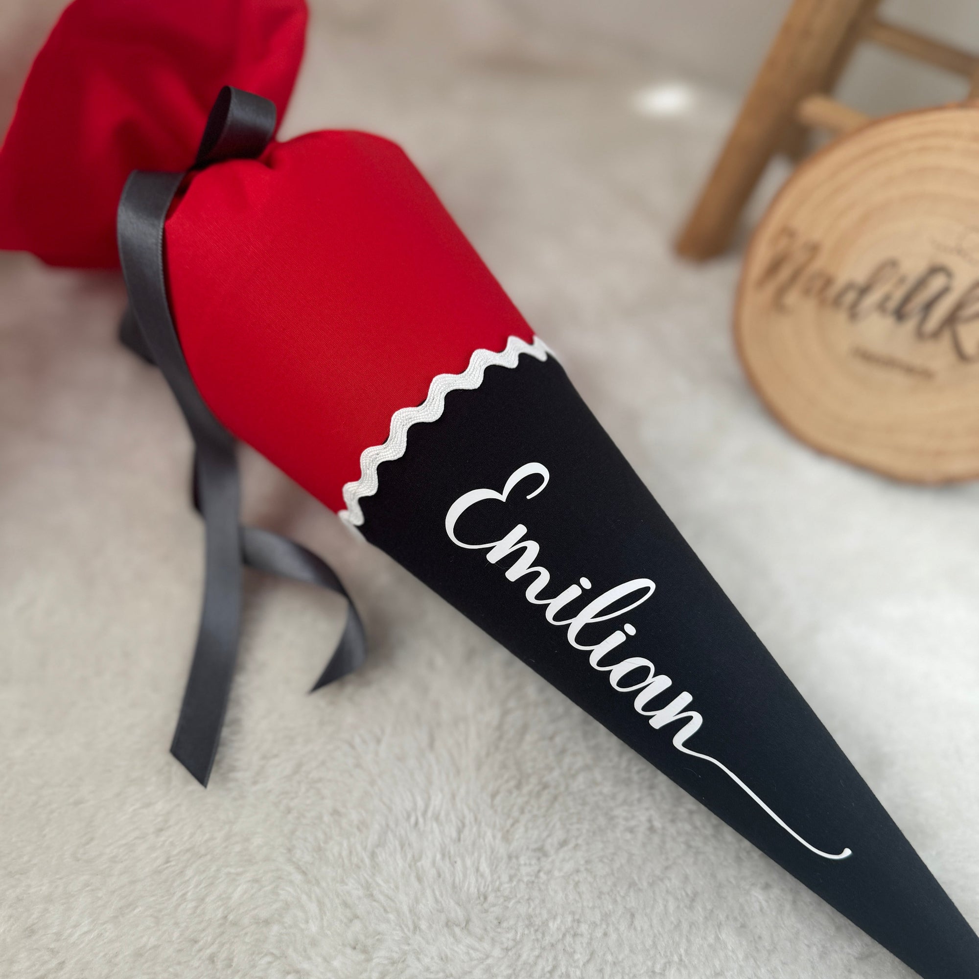 Geschwister-Schultüte rot/schwarz mit Namen