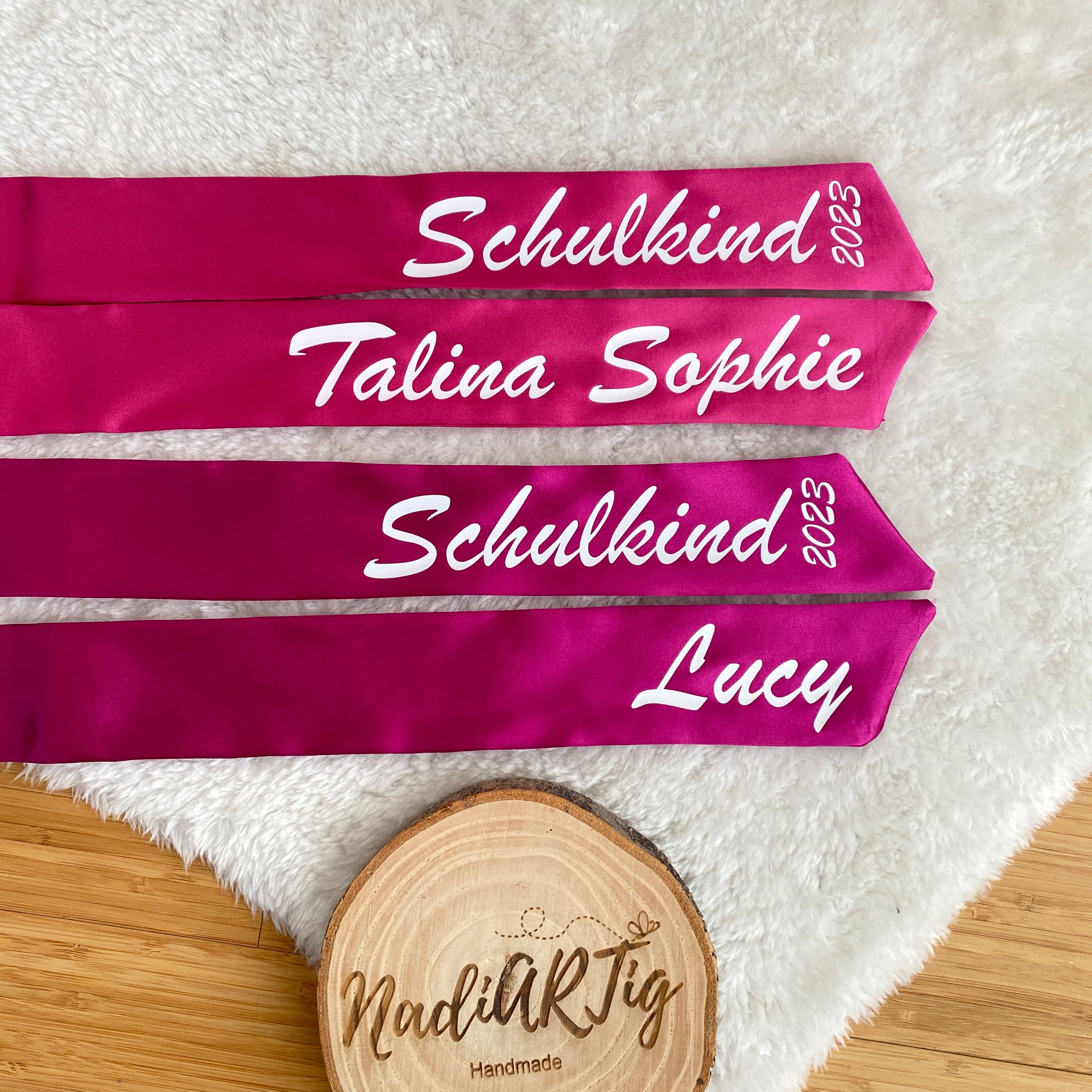 Satin-Stoffschleife für die Schultüte | Schultütenschleife mit Namen