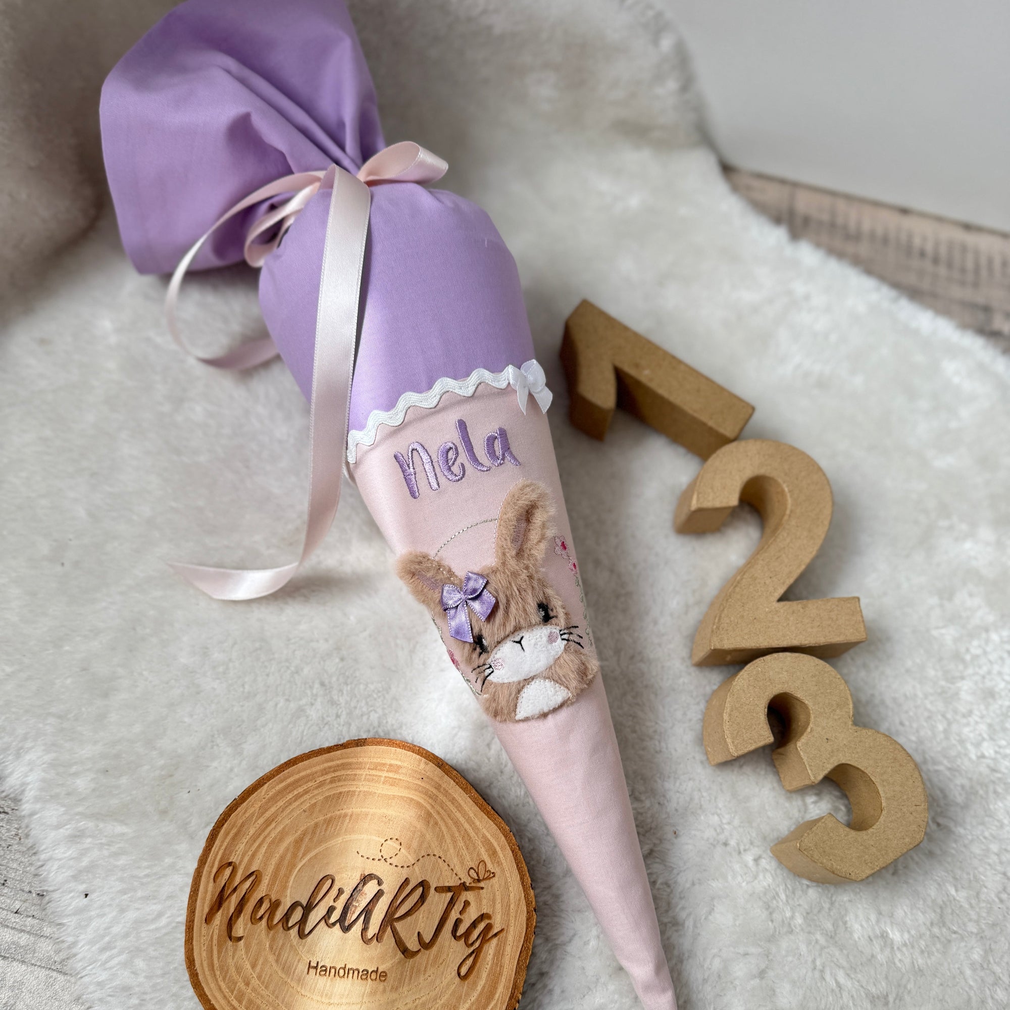 Kindergarten-Schultüte Hase in flieder/puderrosé