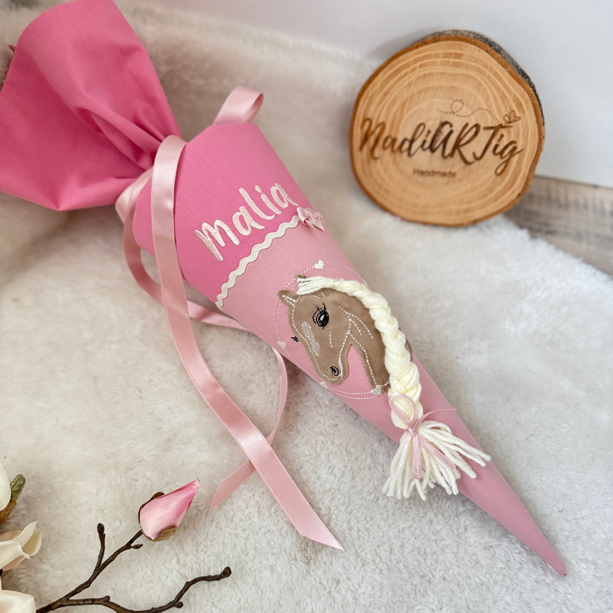 Kindergarten-Schultüte Pferd altrosa/puder