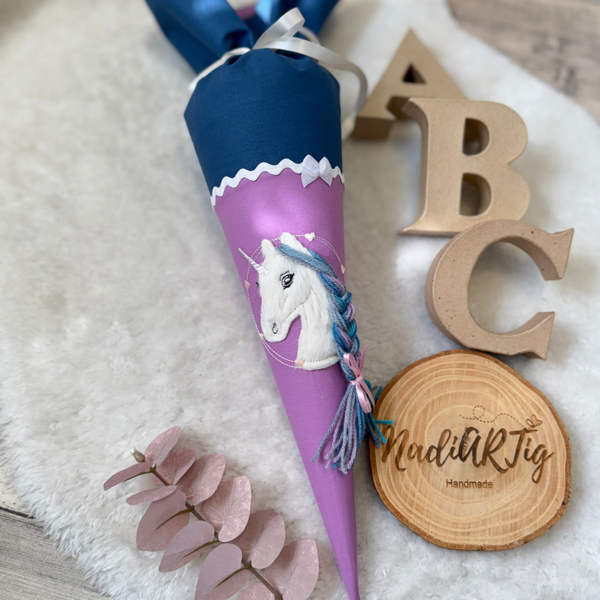 Kindergarten Schultuete Einhorn blue velvet