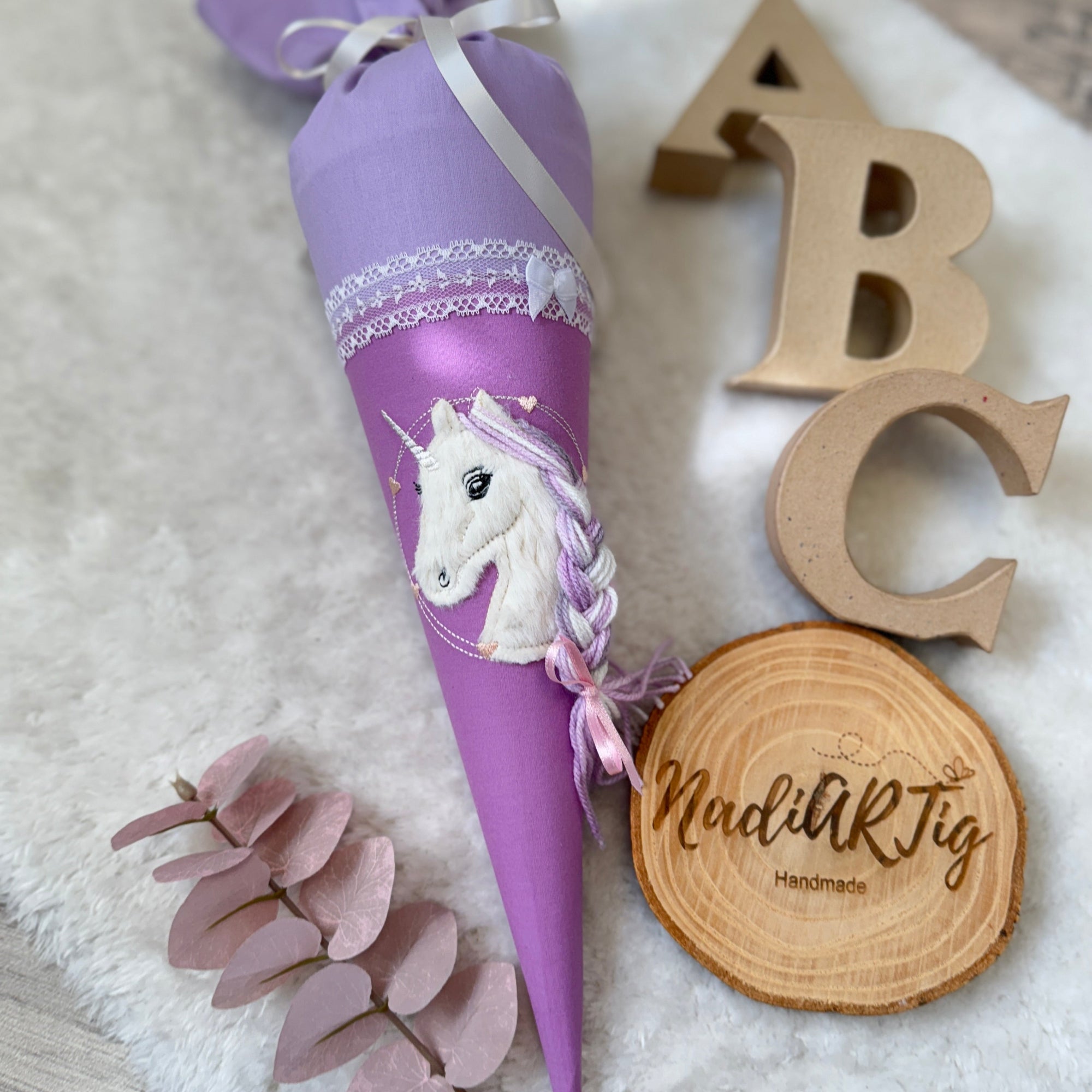 Kindergarten Schultute Einhorn flieder velvet