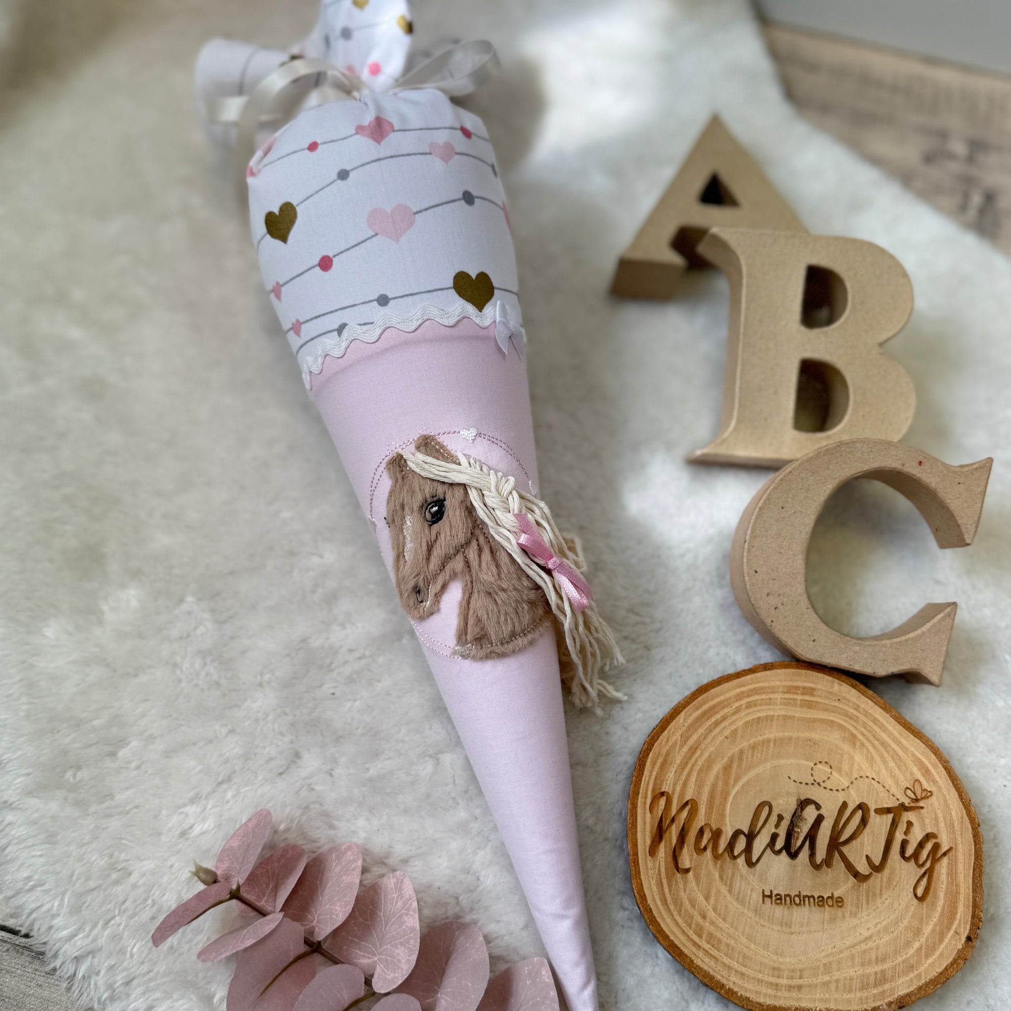 Kindergarten Schultute Pferd rosa Herzen