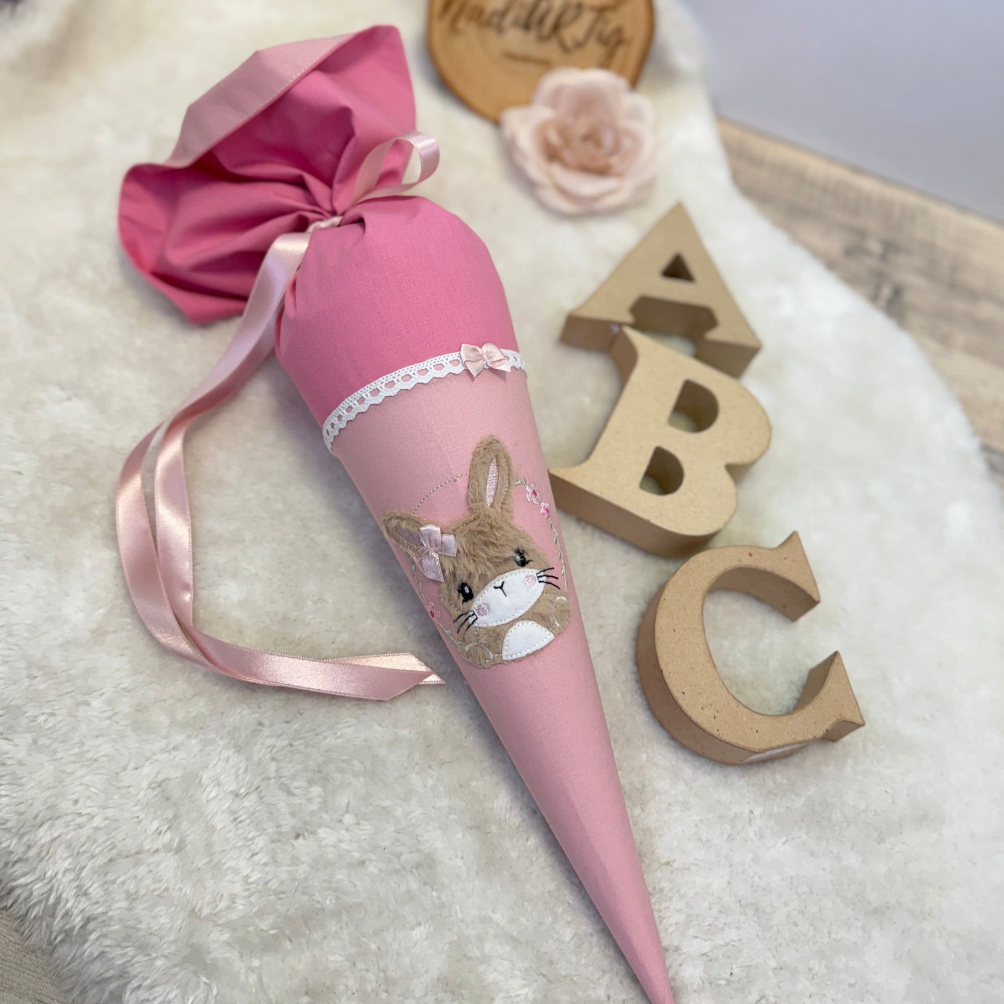 Kindergarten Schultute brauner Hase in altrosa