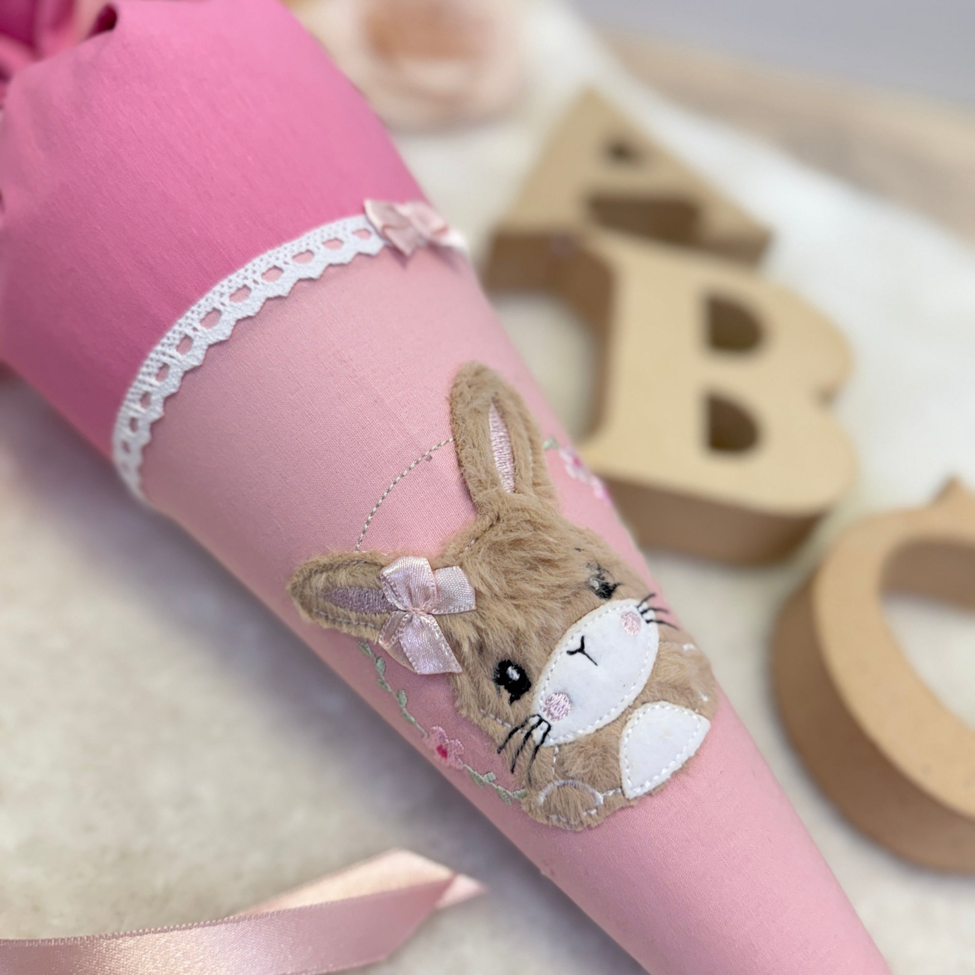 Kindergarten Schultute brauner Hase in altrosa